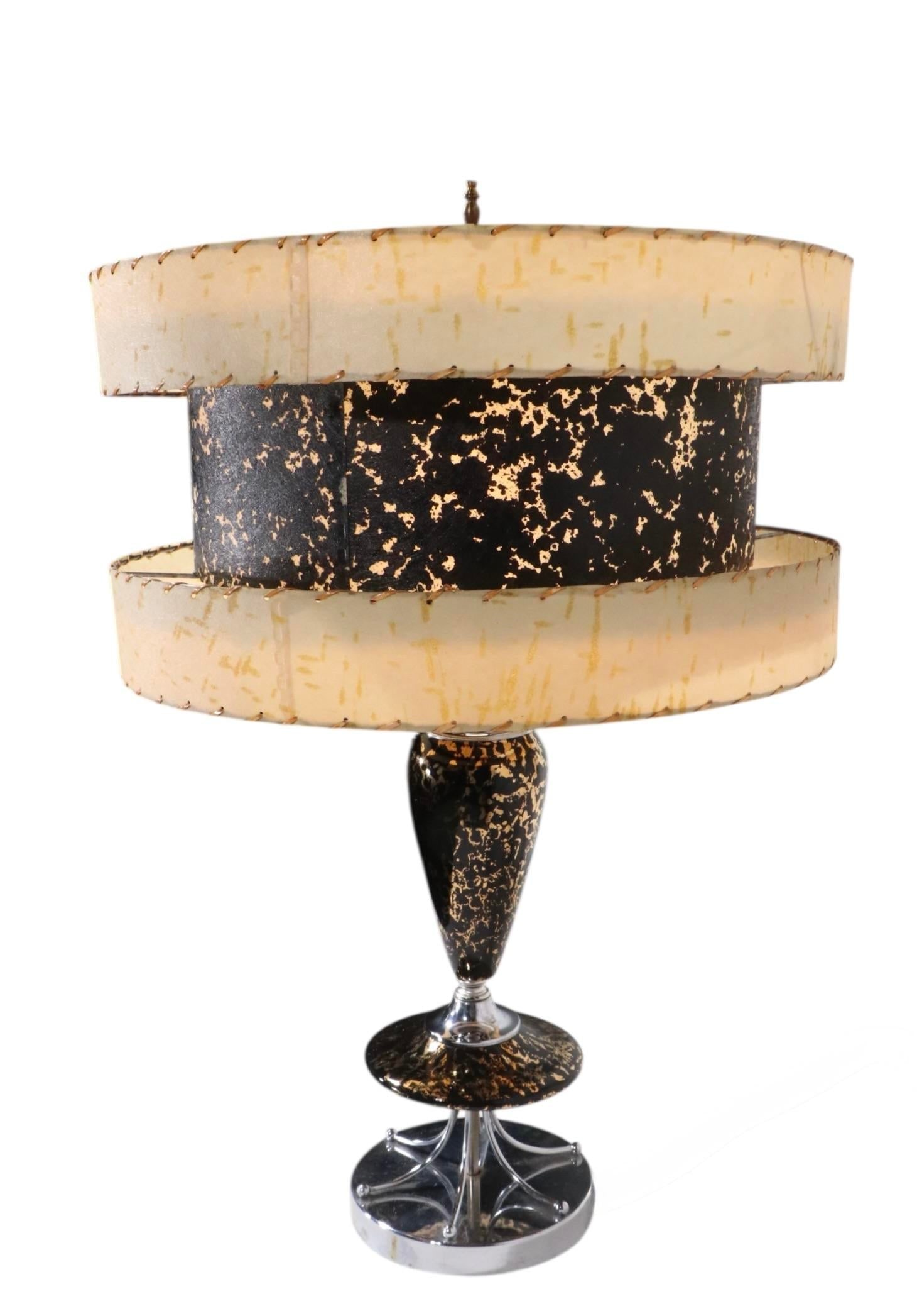 1950's Mid Century Table Lamp With Original Three Tier Fiberglass Shade - 12