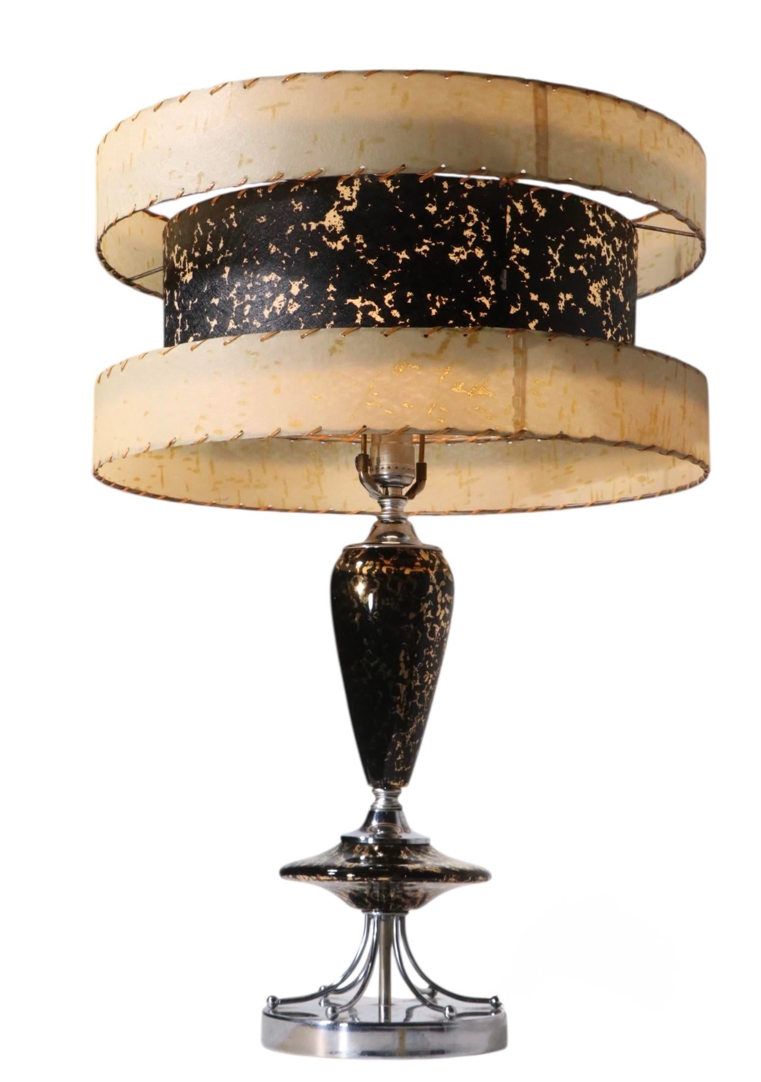 1950's Mid Century Table Lamp With Original Three Tier Fiberglass Shade - 2