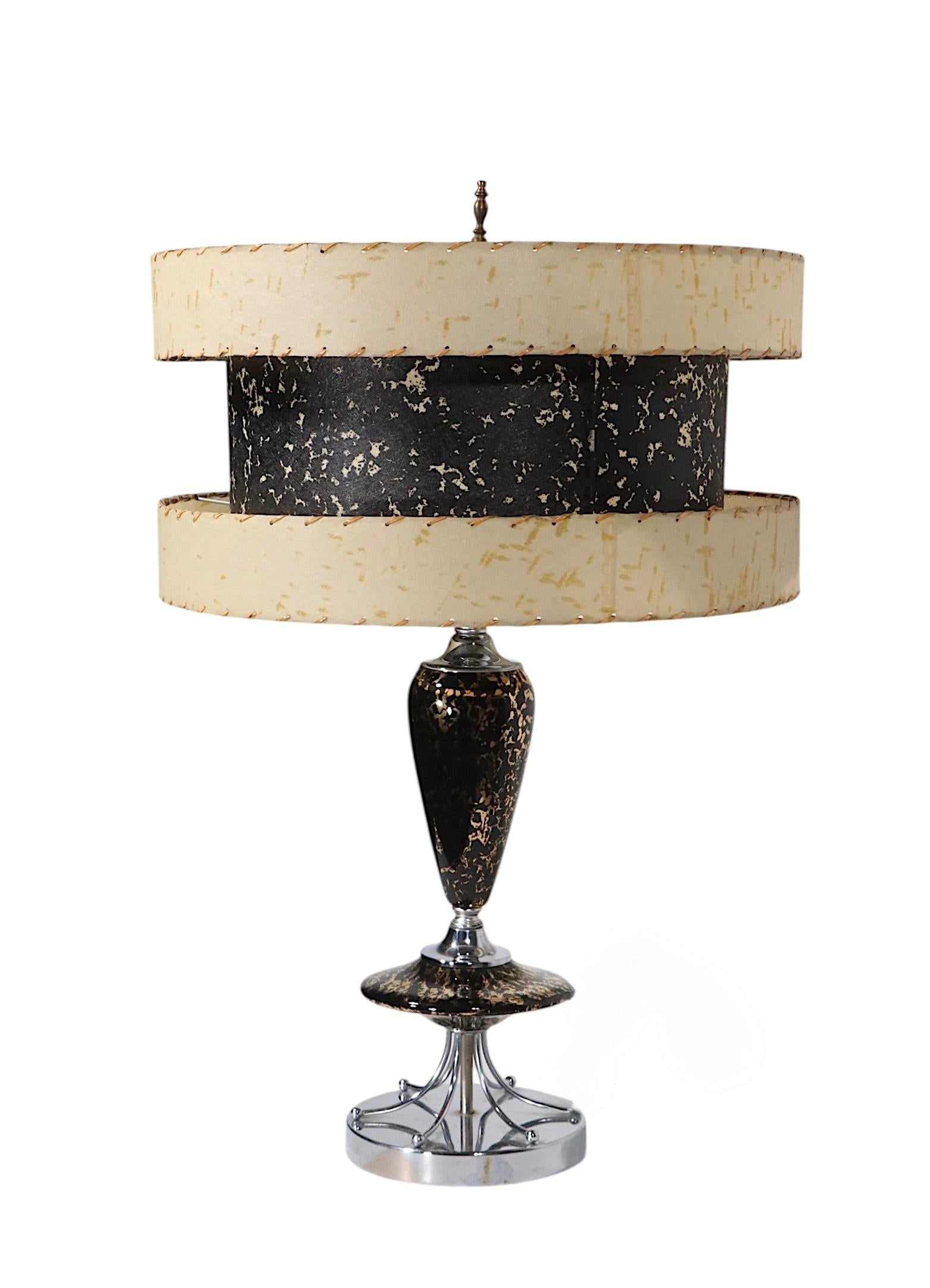 1950's Mid Century Table Lamp With Original Three Tier Fiberglass Shade - 3