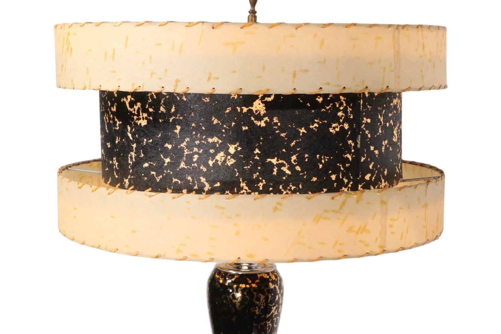 1950's Mid Century Table Lamp With Original Three Tier Fiberglass Shade - 4