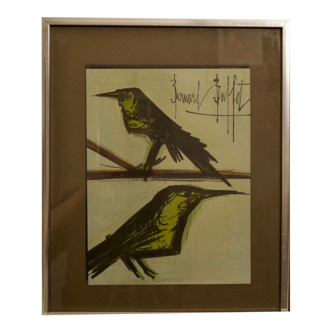 Bernard Buffet, Bird Composition, Lithograph, C. 1960s: Signed lithograph by Bernard Buffet (French, 1928–1999), featuring a graphic bird composition rendered in the artist's characteristic linear style. A mid-century European modern work, signed in