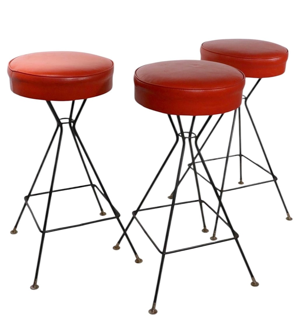 Mid 20th Century Lot of Three Mid Century Swivel Bar Stools - 3