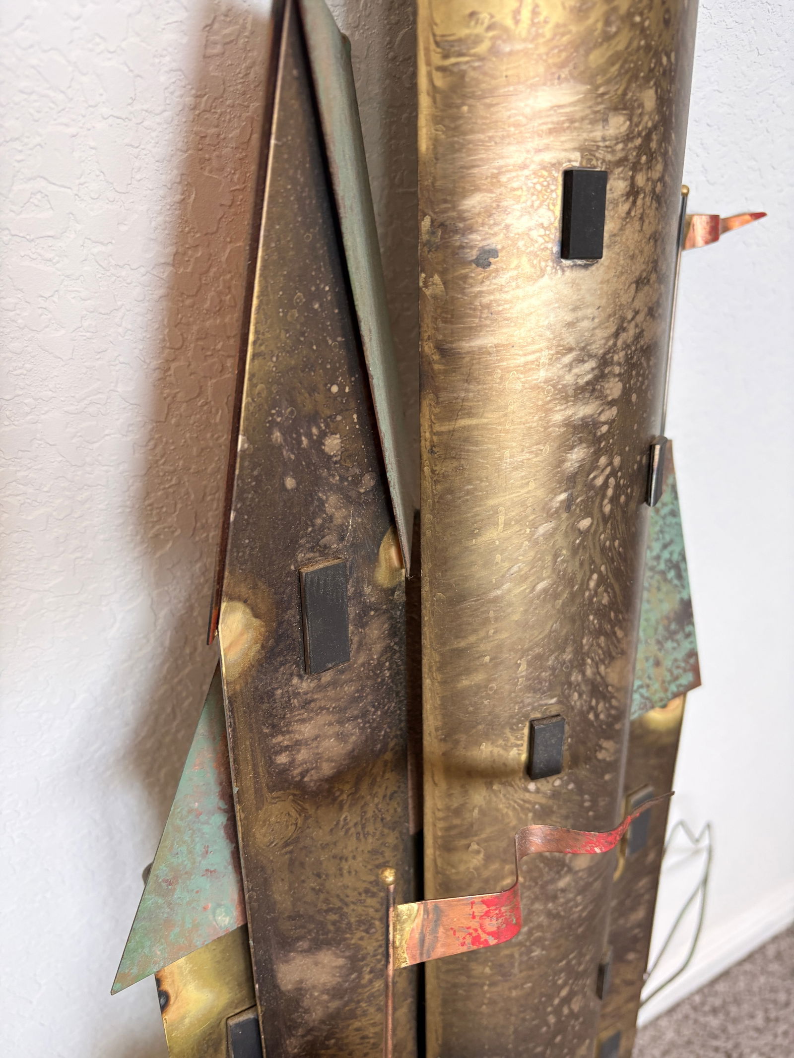 1970s Signed Curtis Jere Mid-Century Modern Fantastical Tower Village Wall Sculpture, Copper & Brass - 4