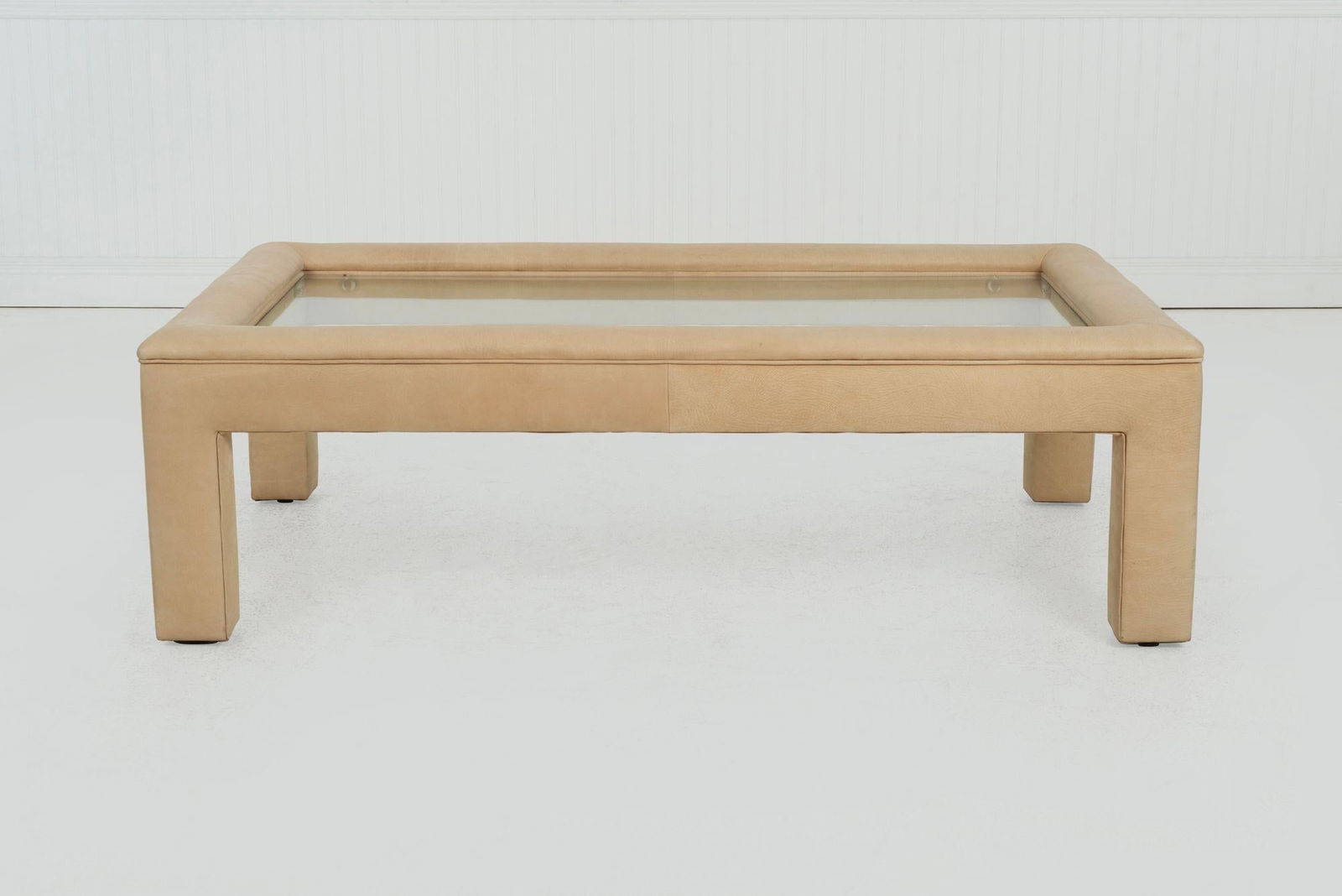 Karl Springer Style Padded Leather Coffee Table 1980 C. - 5