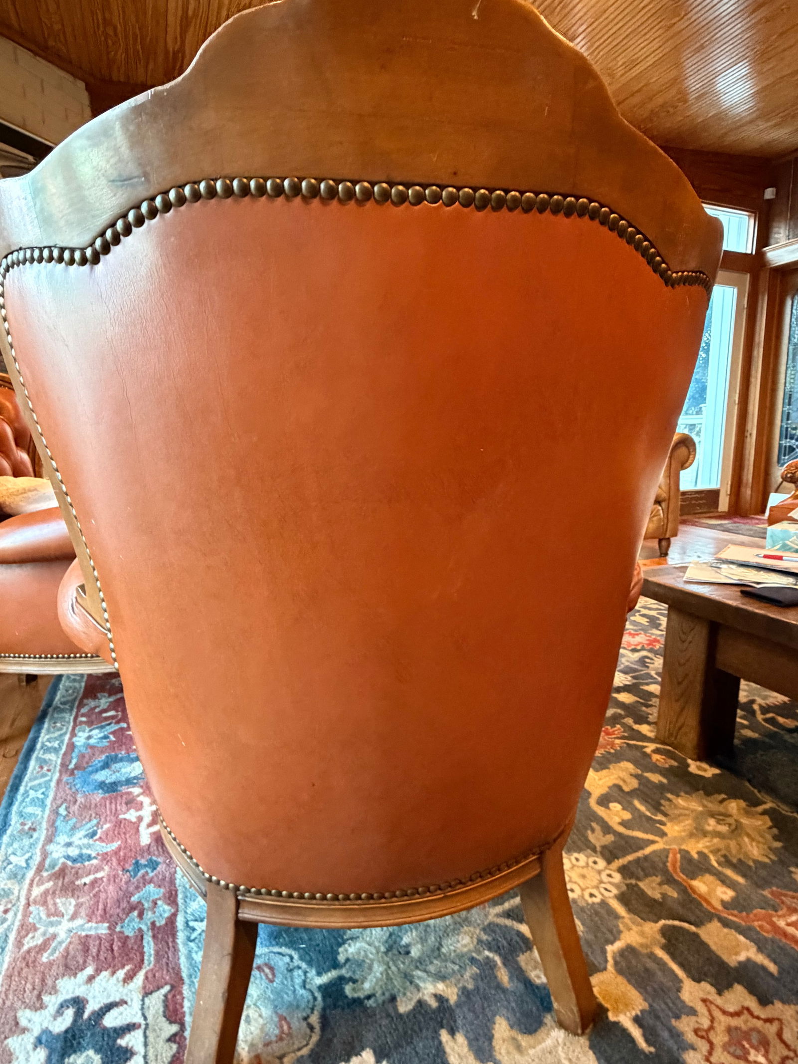 Pair of Victorian Style Tufted Leather Armchairs With Carved Wood Frames, Vintage - 10