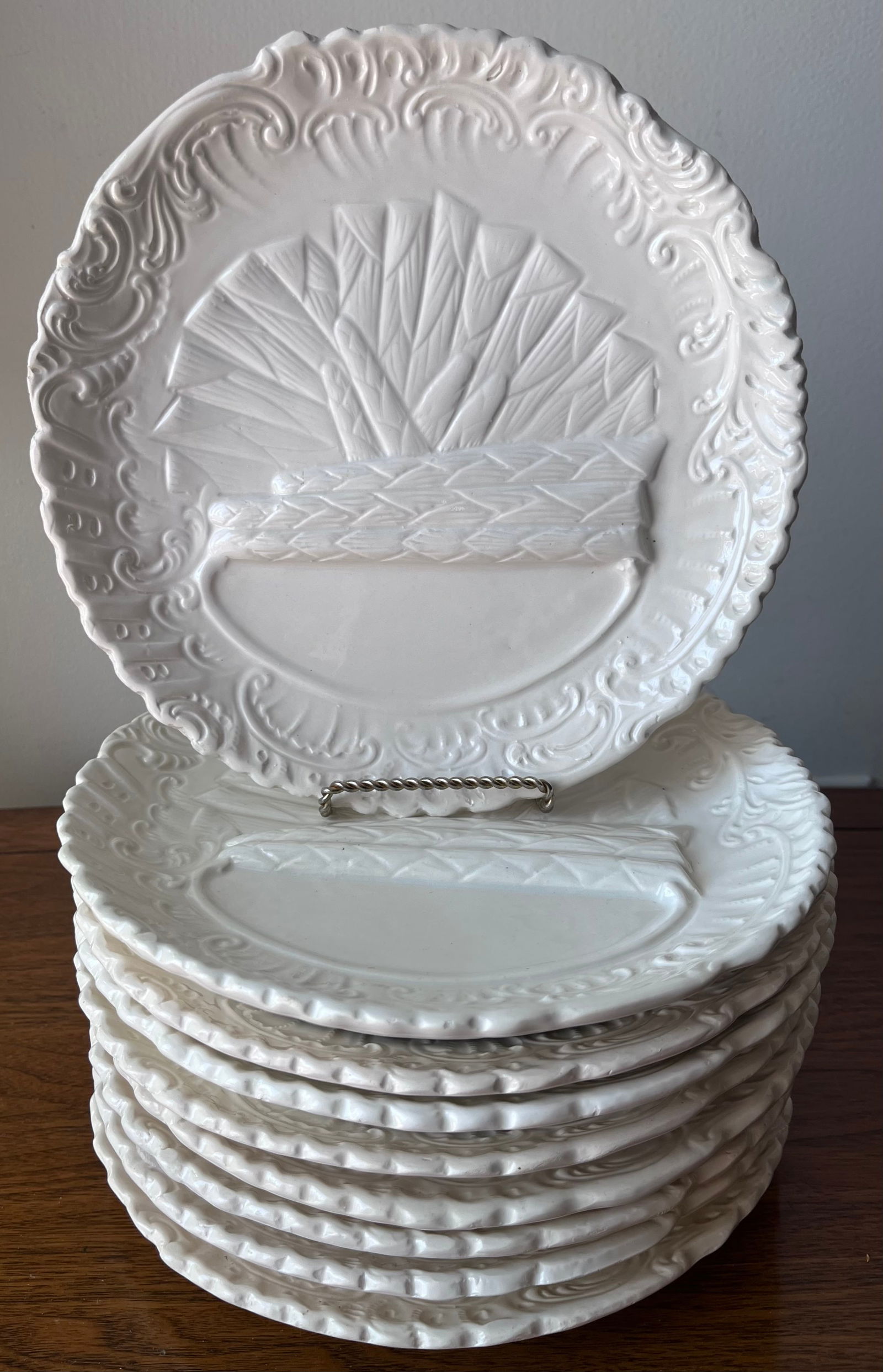 Vintage Italian Creamware Asparagus Plates-Set 9-Ed Langbien - 3