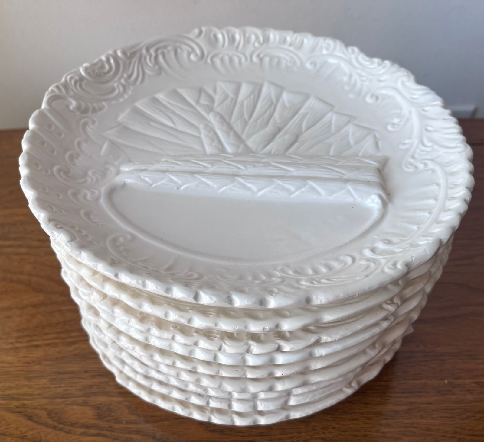 Vintage Italian Creamware Asparagus Plates-Set 9-Ed Langbien - 4
