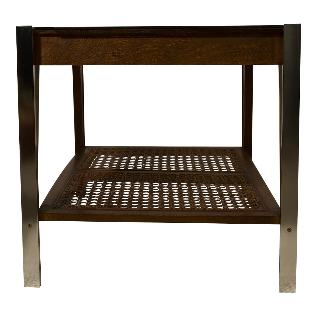 Vintage Side Table With Cane Shelf and Smoked Glass Top (1 of 9)