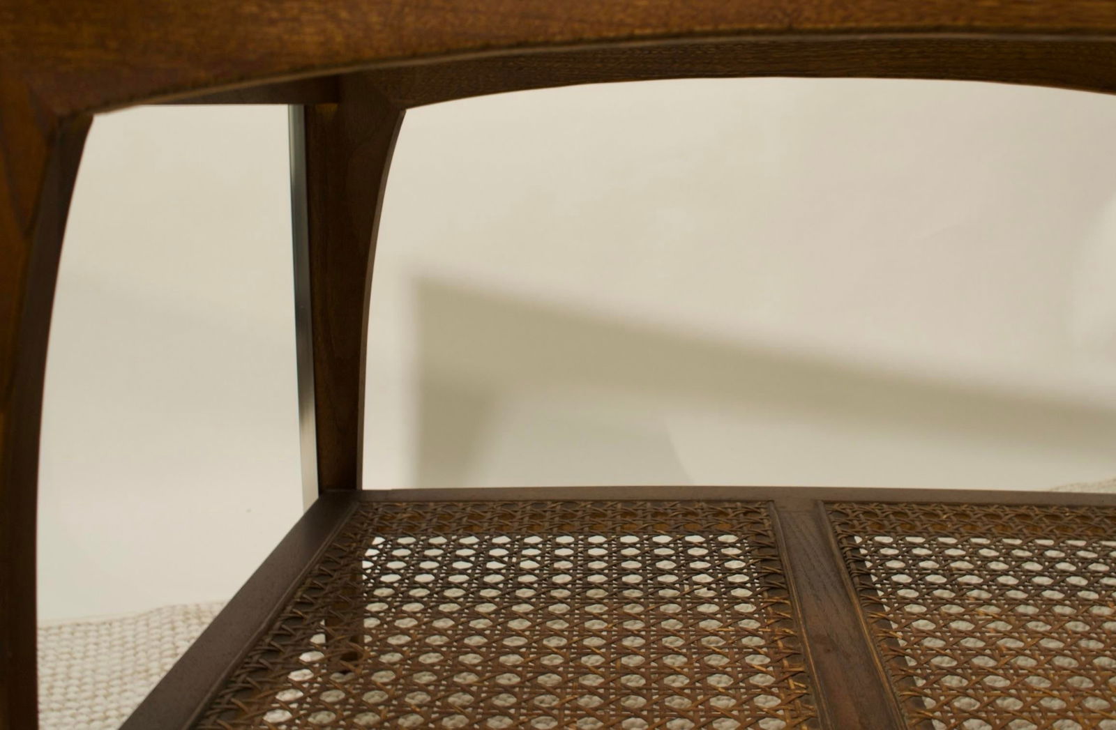 Vintage Side Table With Cane Shelf and Smoked Glass Top - 5