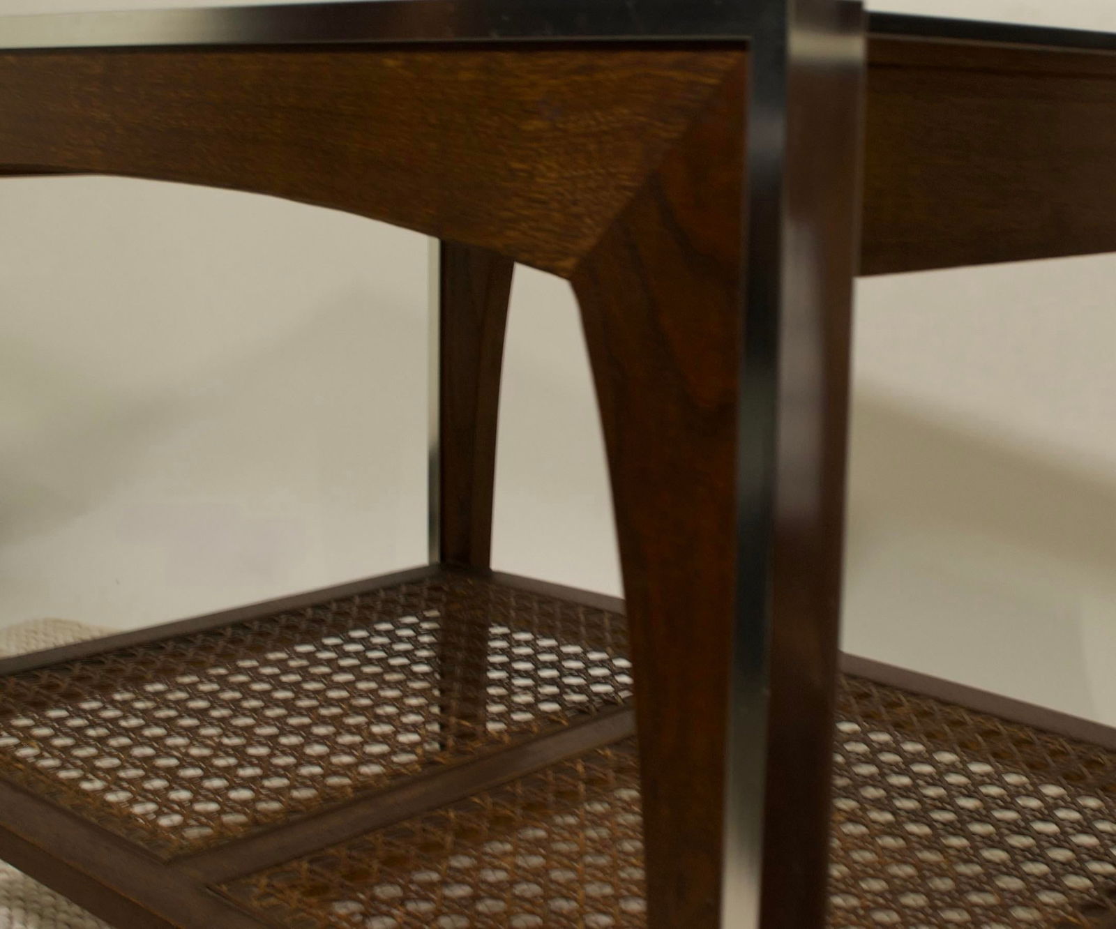 Vintage Side Table With Cane Shelf and Smoked Glass Top - 7