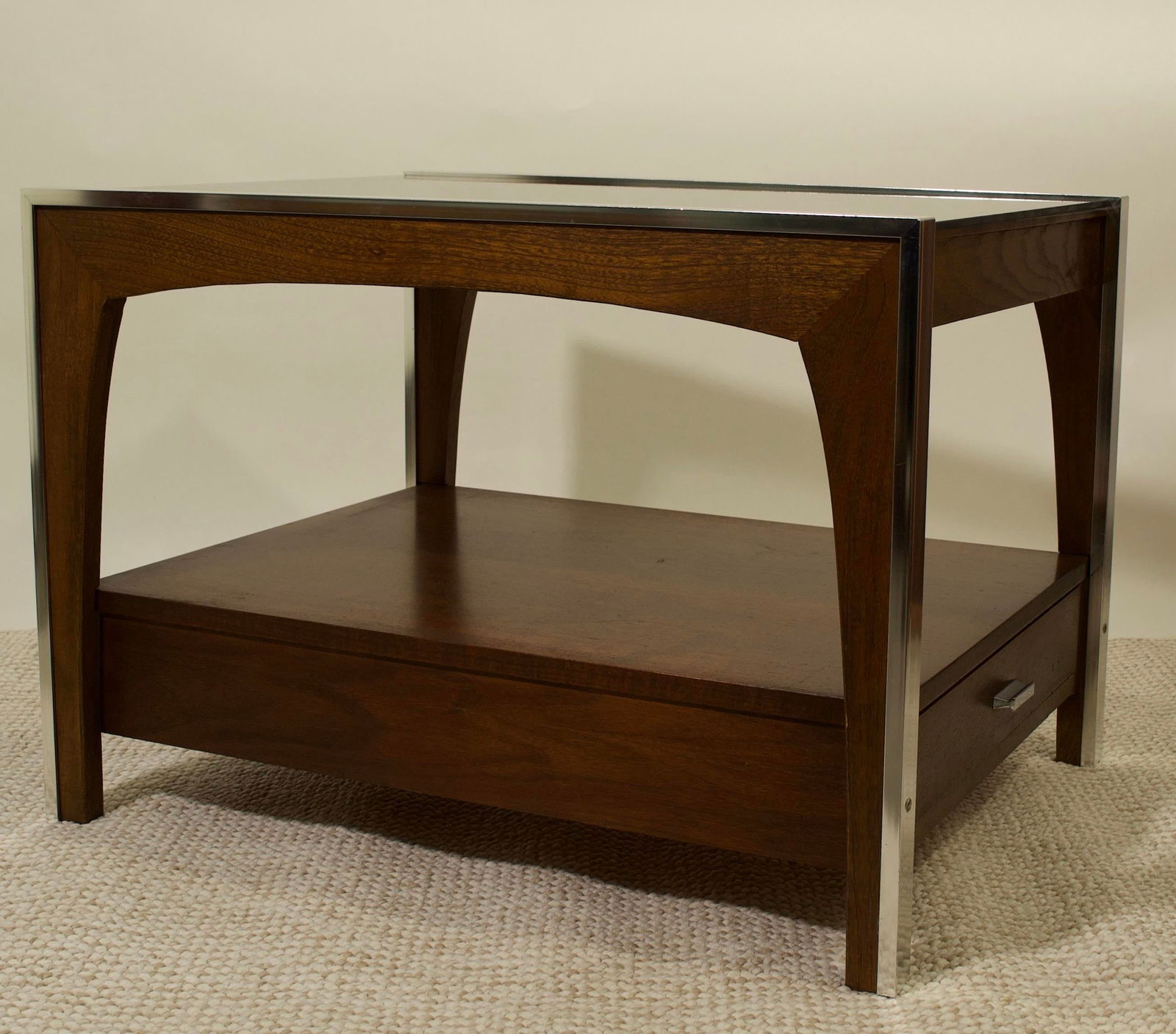 Vintage Side Table With Drawer and Smoked Glass Top - 2