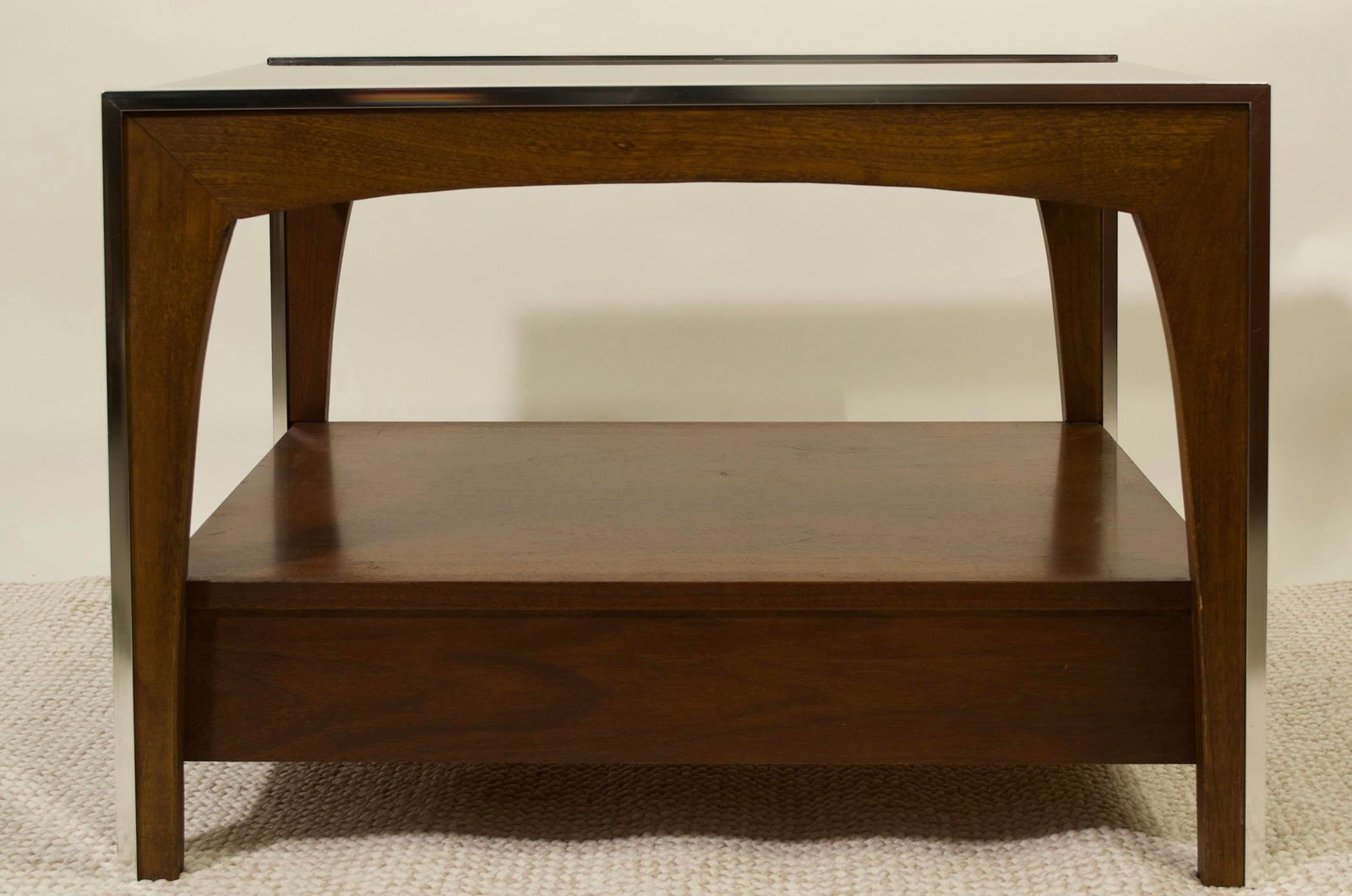 Vintage Side Table With Drawer and Smoked Glass Top - 3