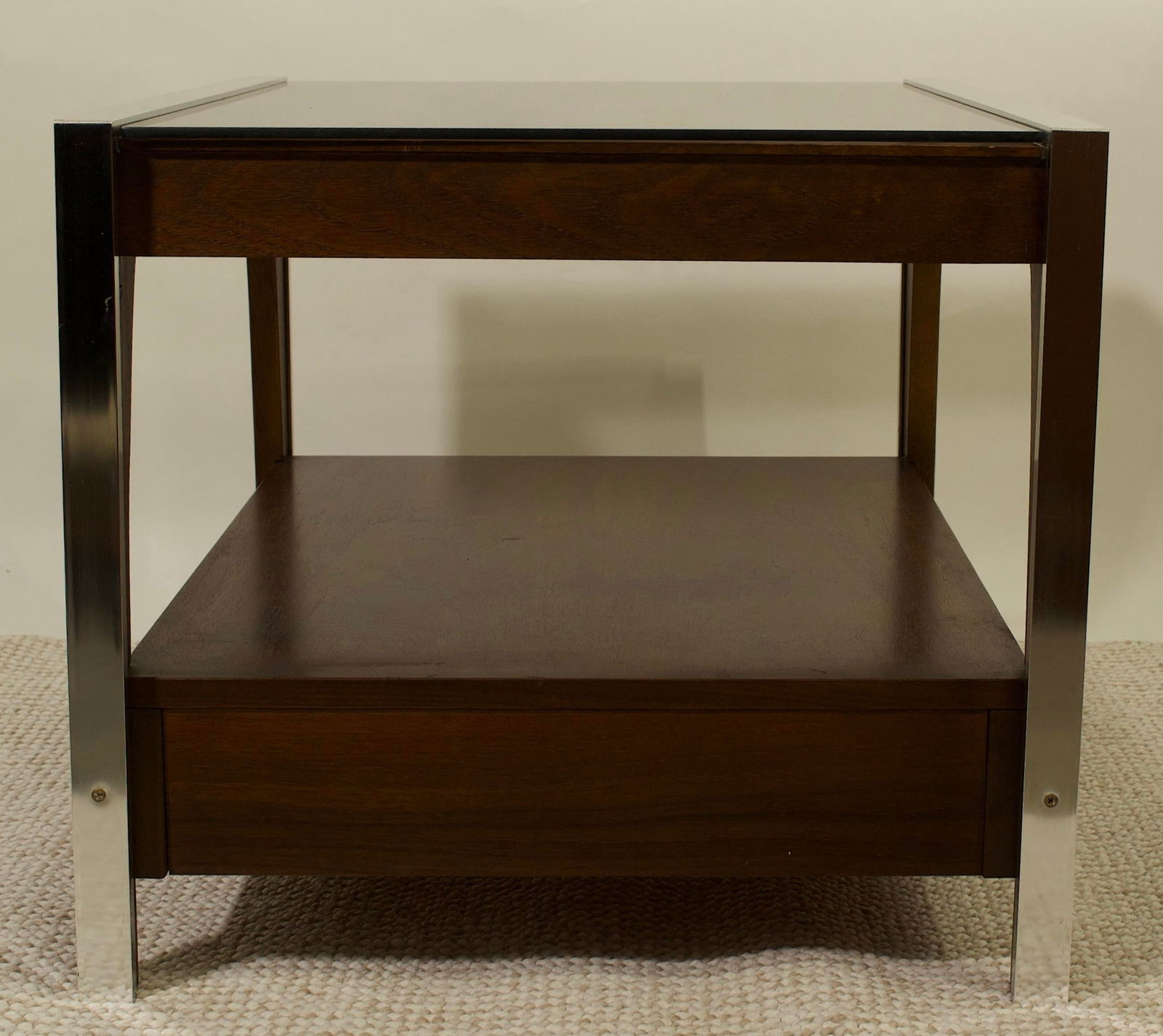 Vintage Side Table With Drawer and Smoked Glass Top - 4