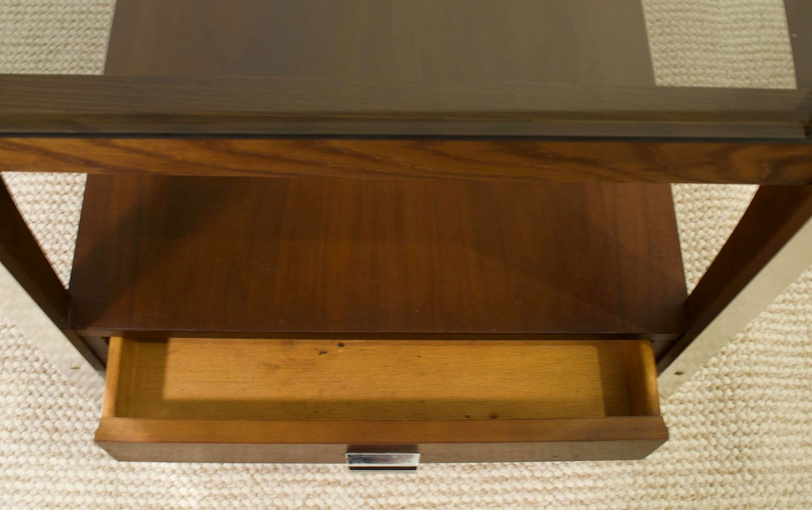 Vintage Side Table With Drawer and Smoked Glass Top - 6