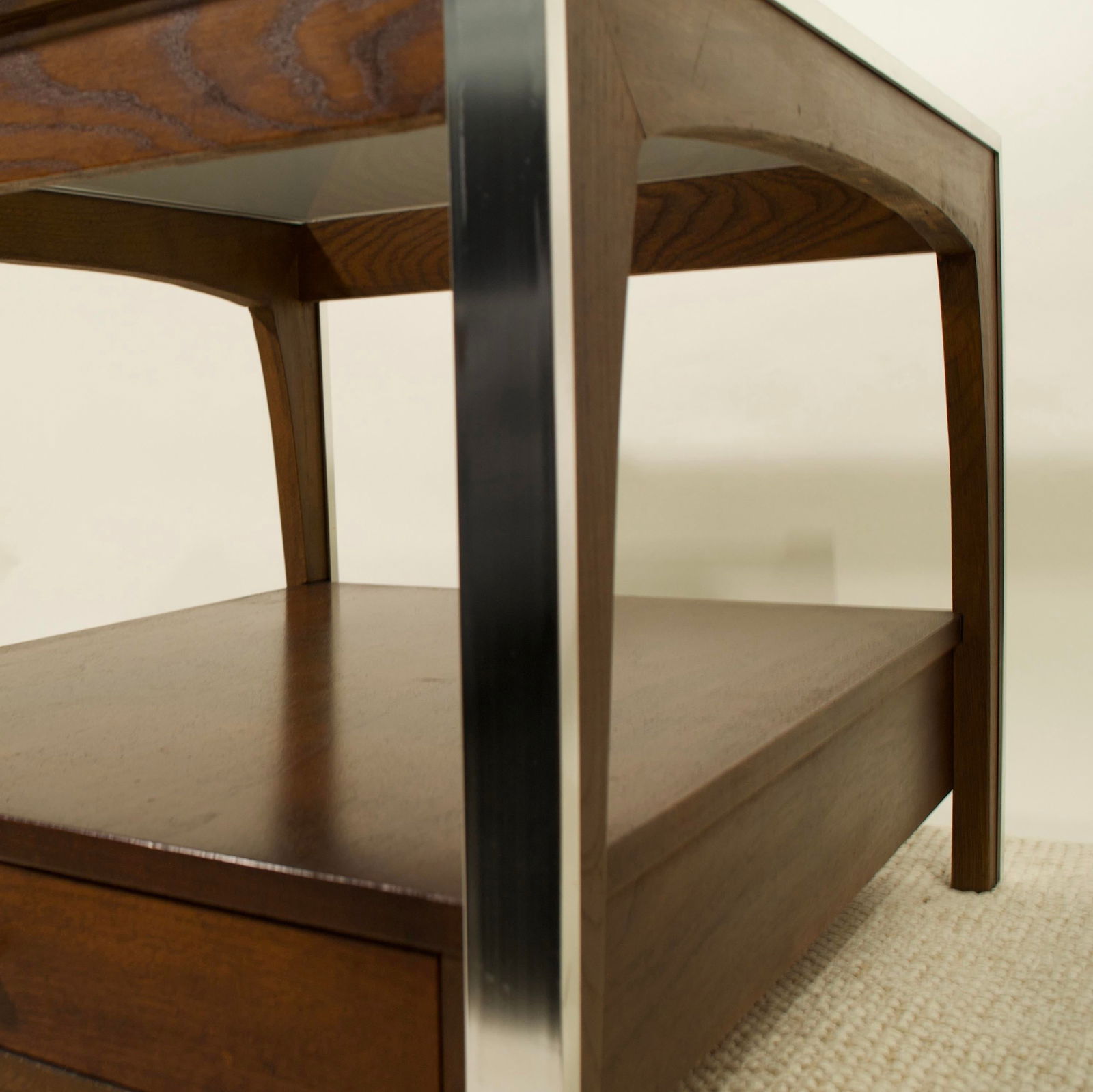 Vintage Side Table With Drawer and Smoked Glass Top - 7