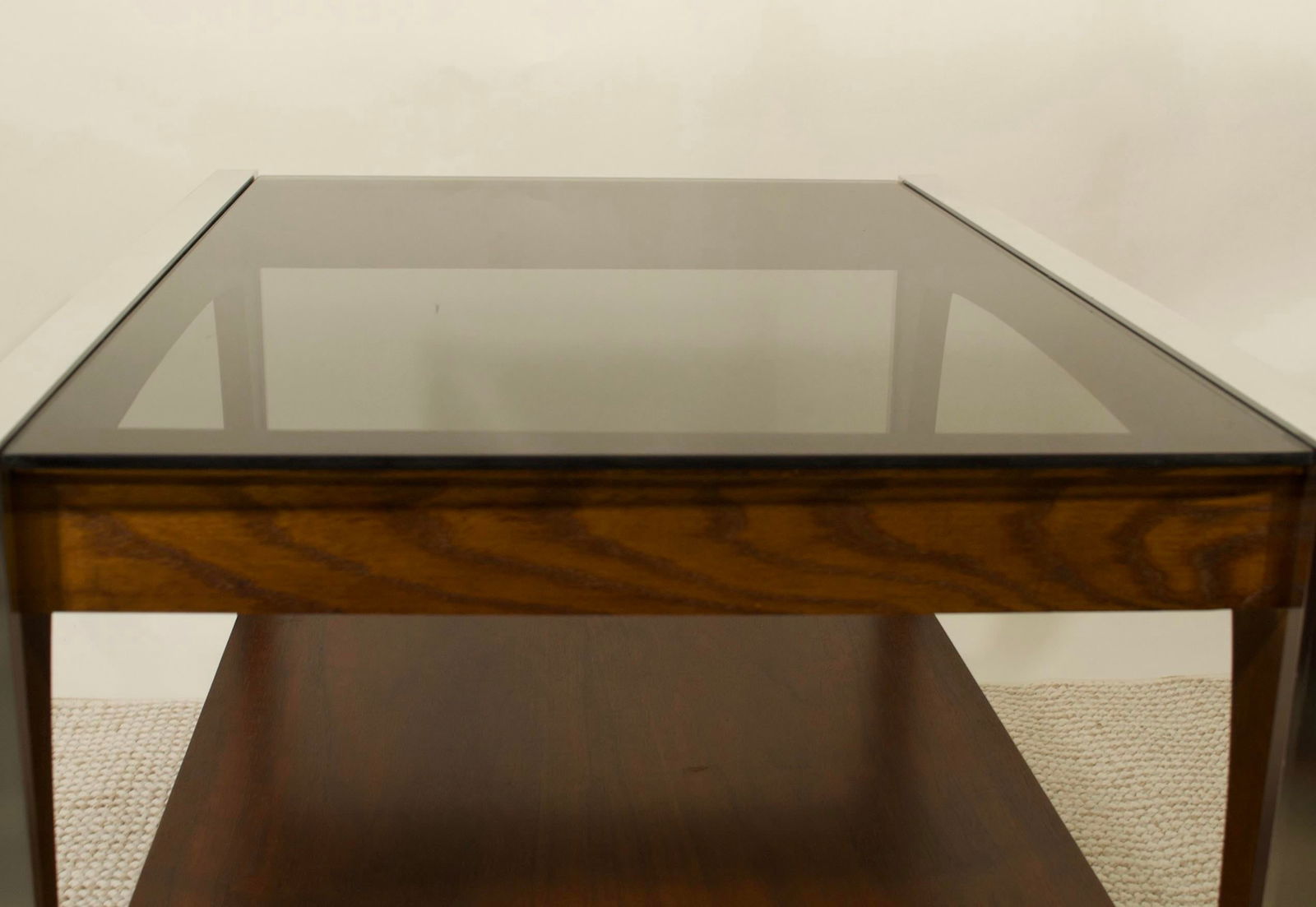 Vintage Side Table With Drawer and Smoked Glass Top - 8