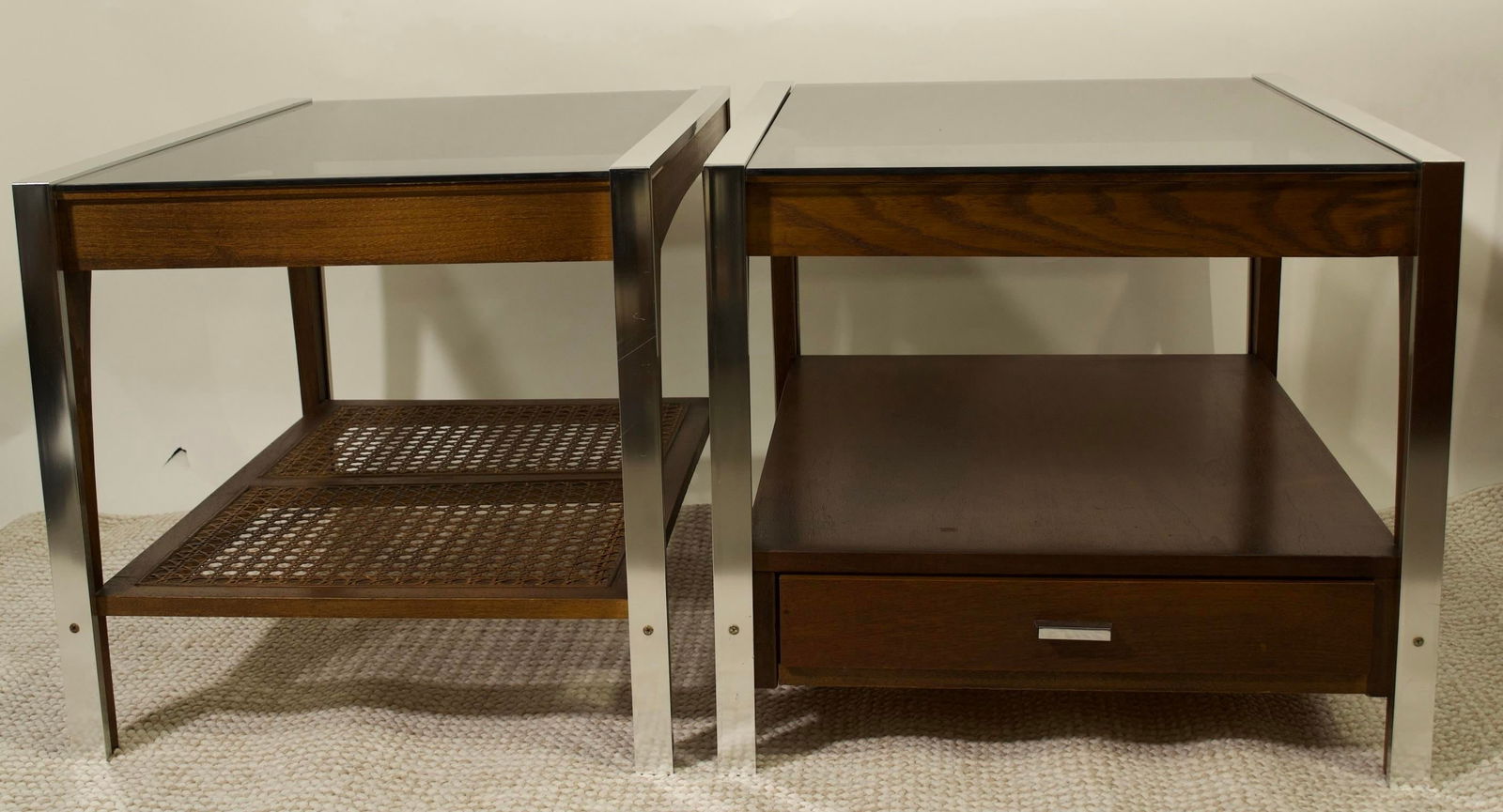 Vintage Side Table With Drawer and Smoked Glass Top - 9