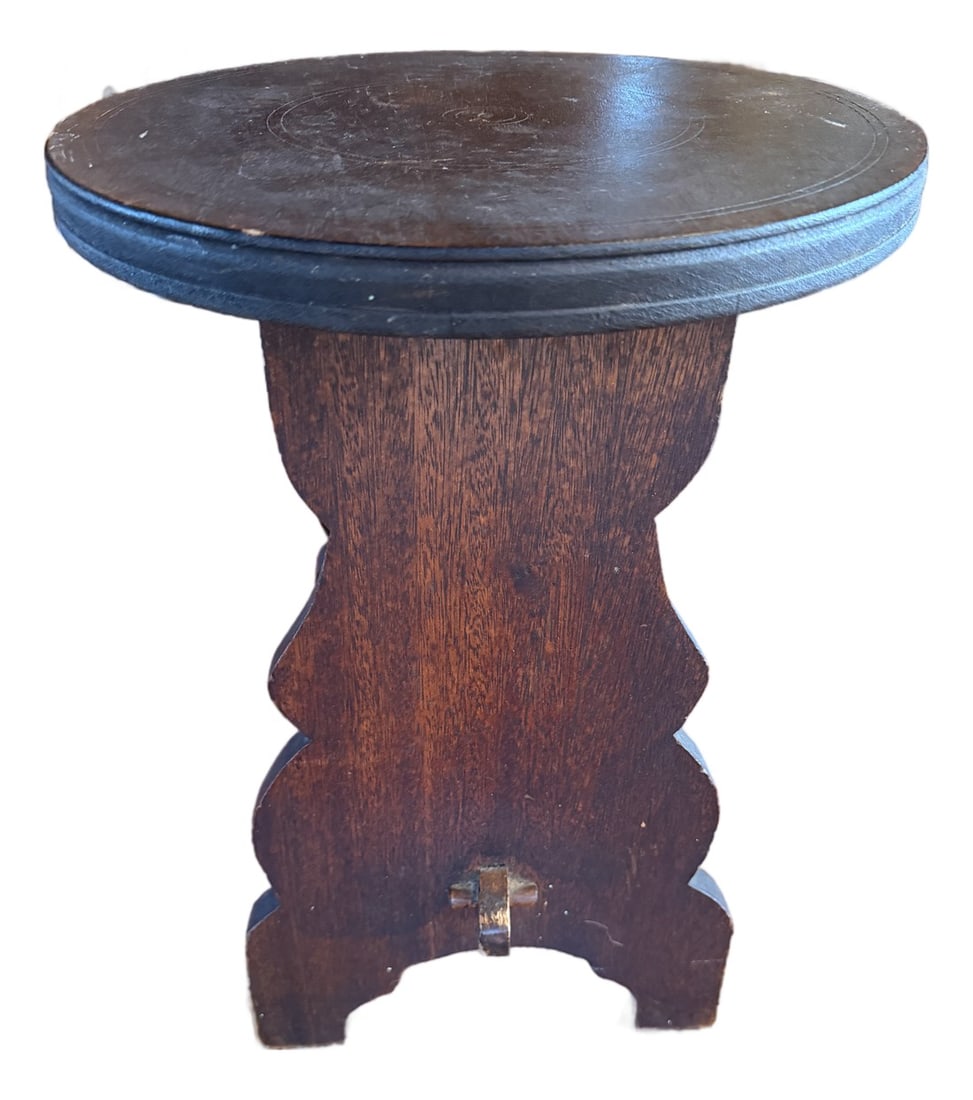 Antique Primitive Wooden Milking Stool – Round Top Farmhouse Tabouret, Circa 1900 (1 of 3)