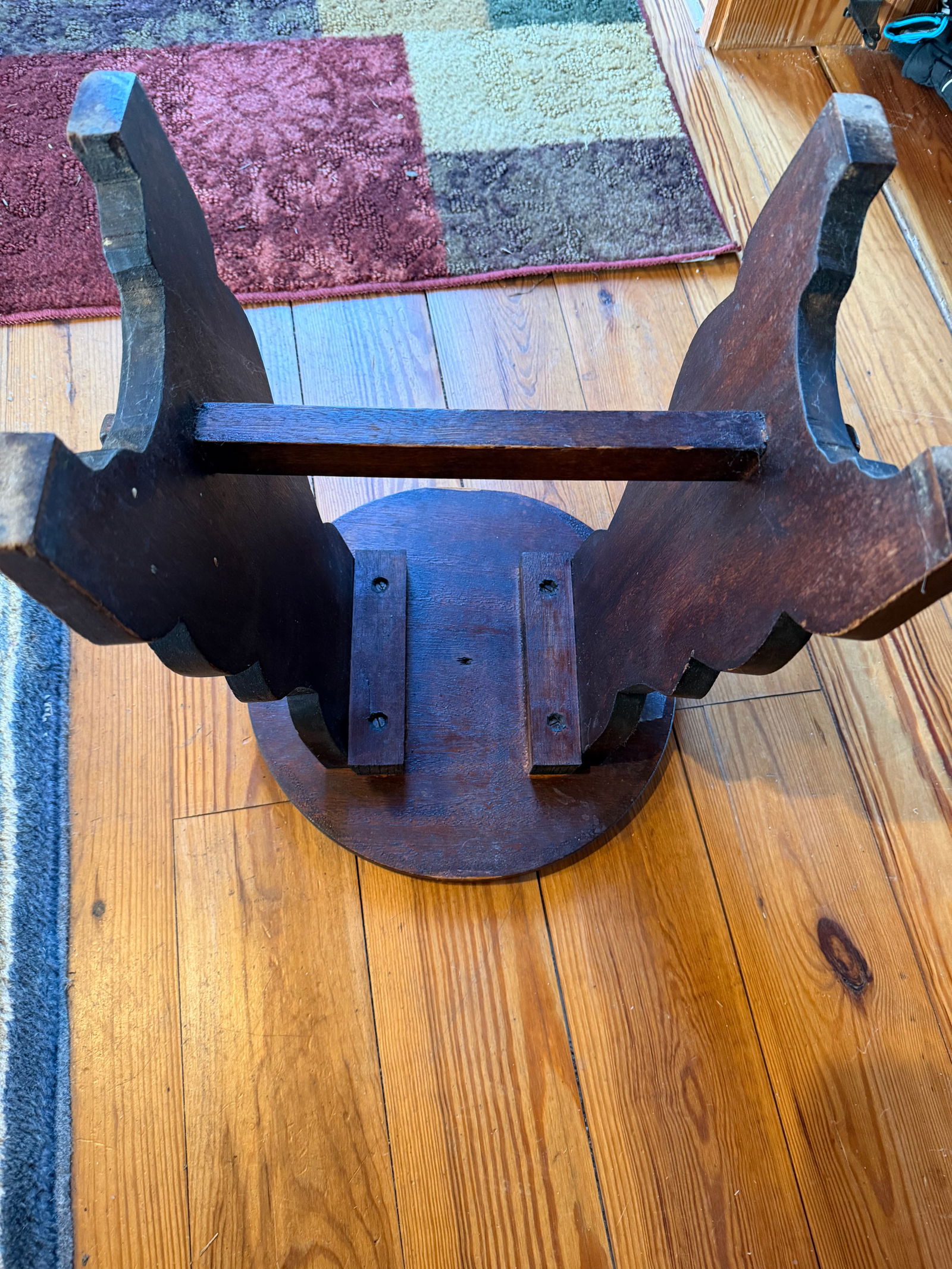 Antique Primitive Wooden Milking Stool – Round Top Farmhouse Tabouret, Circa 1900 - 2