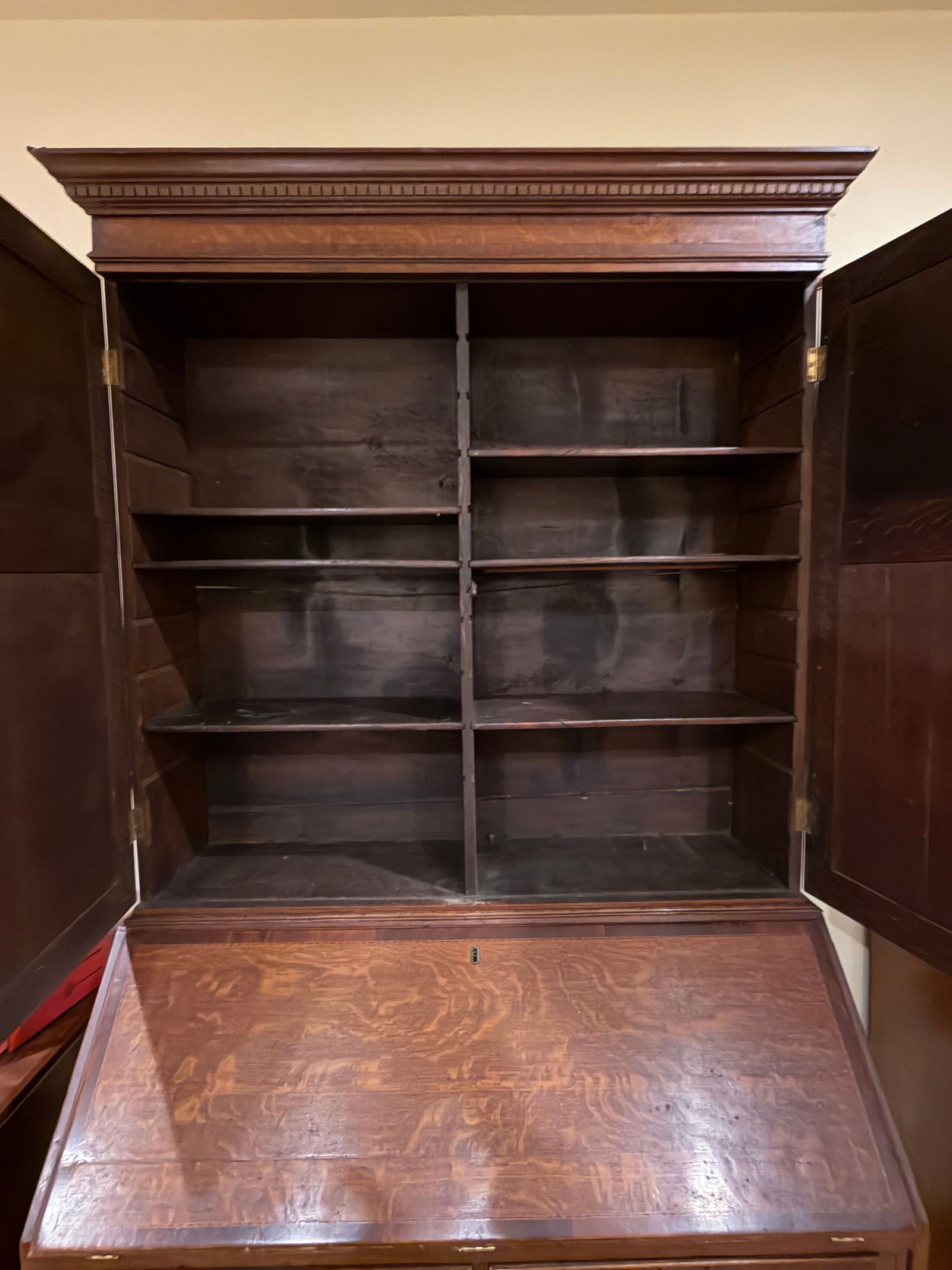 Antique Arts & Crafts Slant-Front Secretary Desk With Upper Cabinet, Circa 1900 - 2