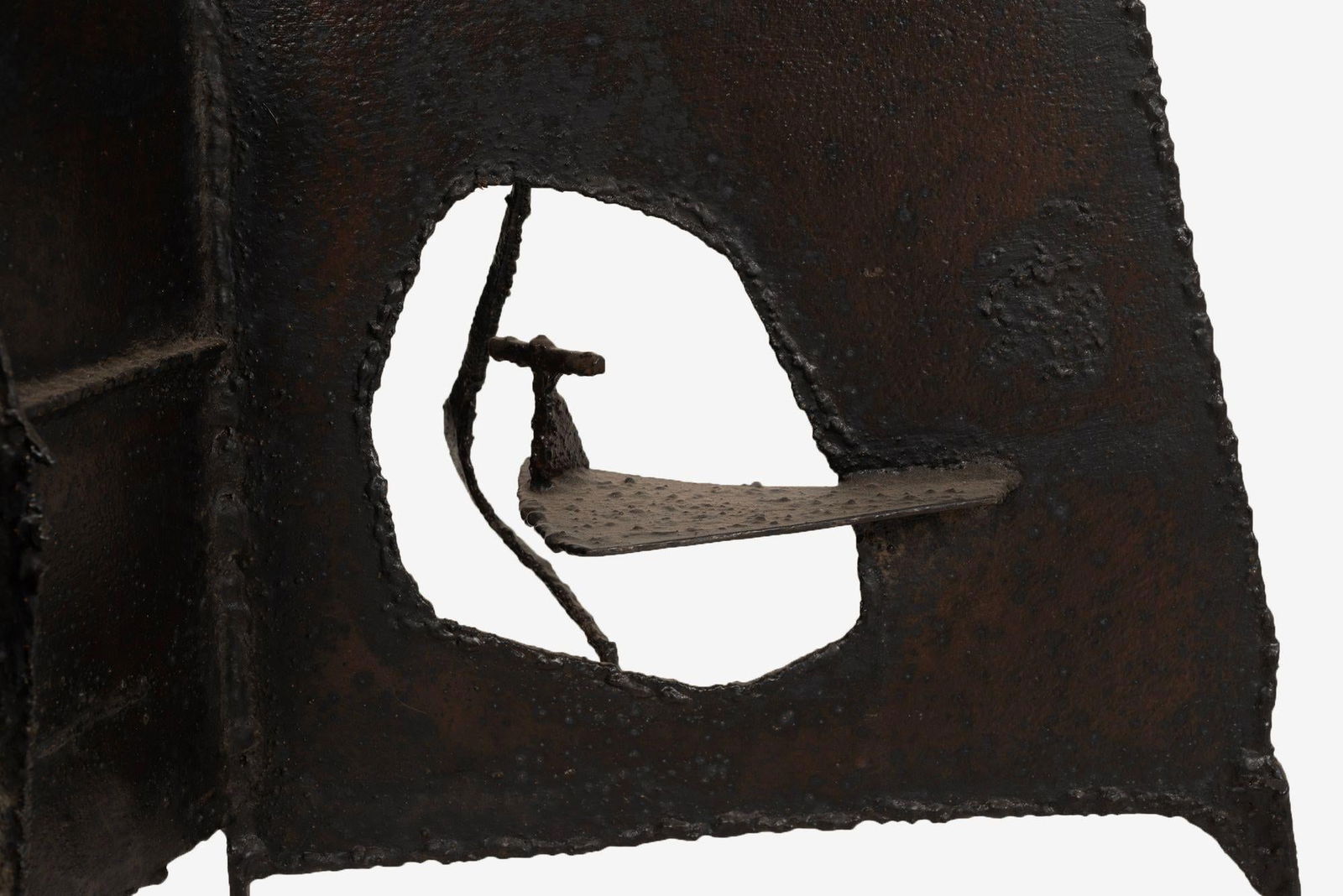 Brutalist Tripod Floor Sculpture, c.1955 – Blackened Steel & Orange Crystal - 11