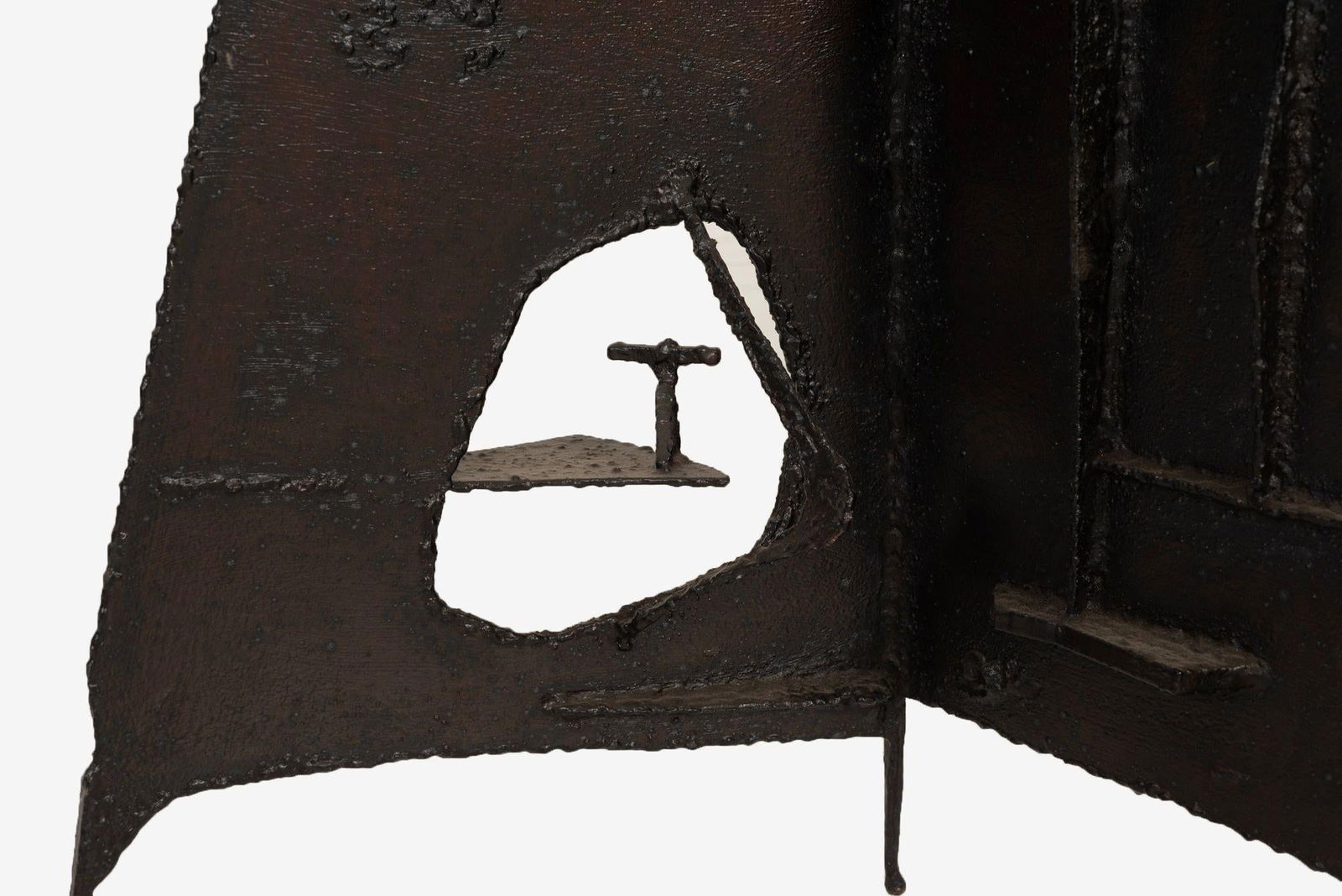 Brutalist Tripod Floor Sculpture, c.1955 – Blackened Steel & Orange Crystal - 8