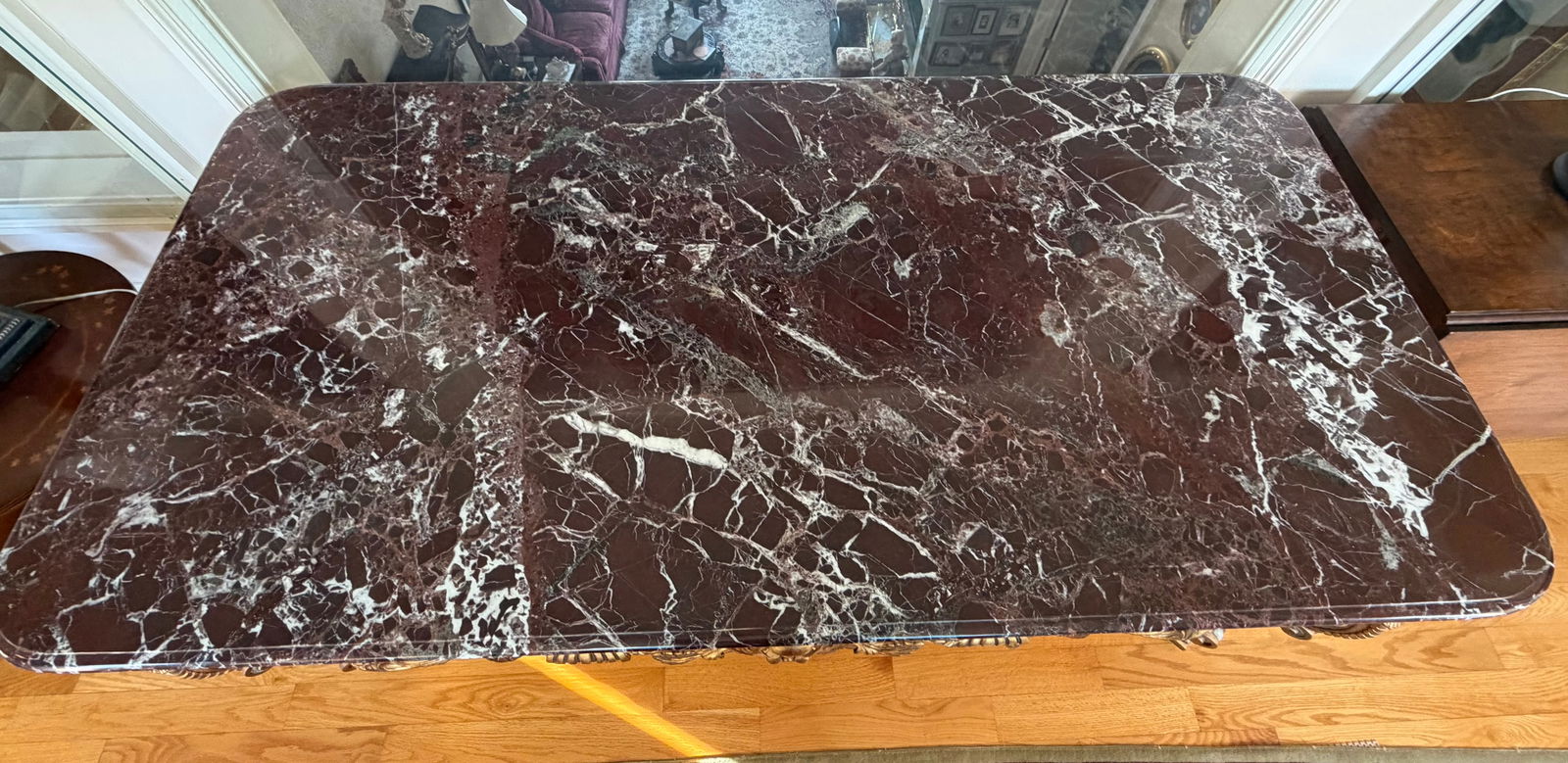 Antique French Rococo Revival Marble Top Table With Gilt Carved Base, Circa 1900 - 4