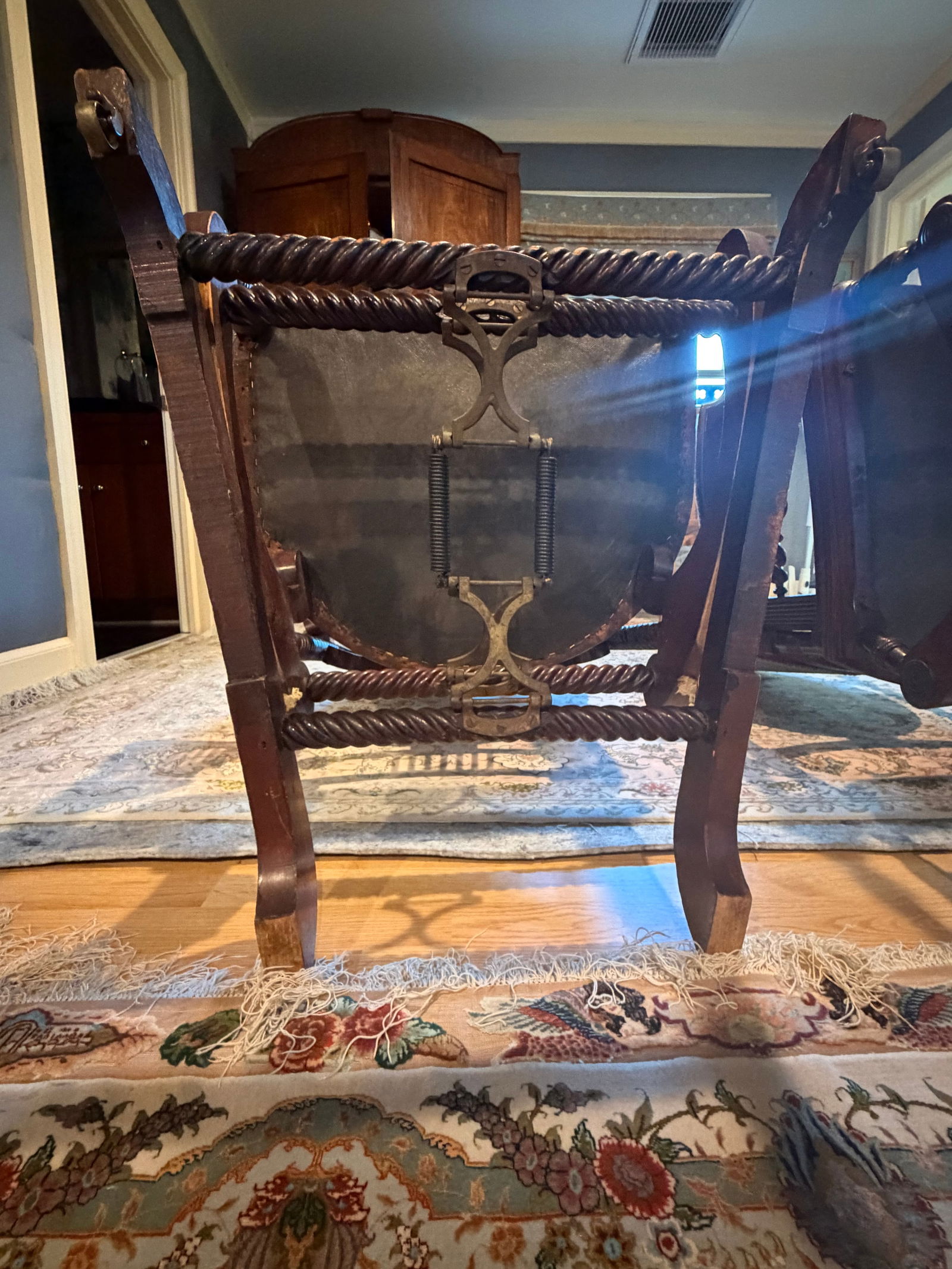 Pair of Antique Victorian Barley Twist Upholstered Franklin Rocking Chairs, Circa Late 19th Century - 7