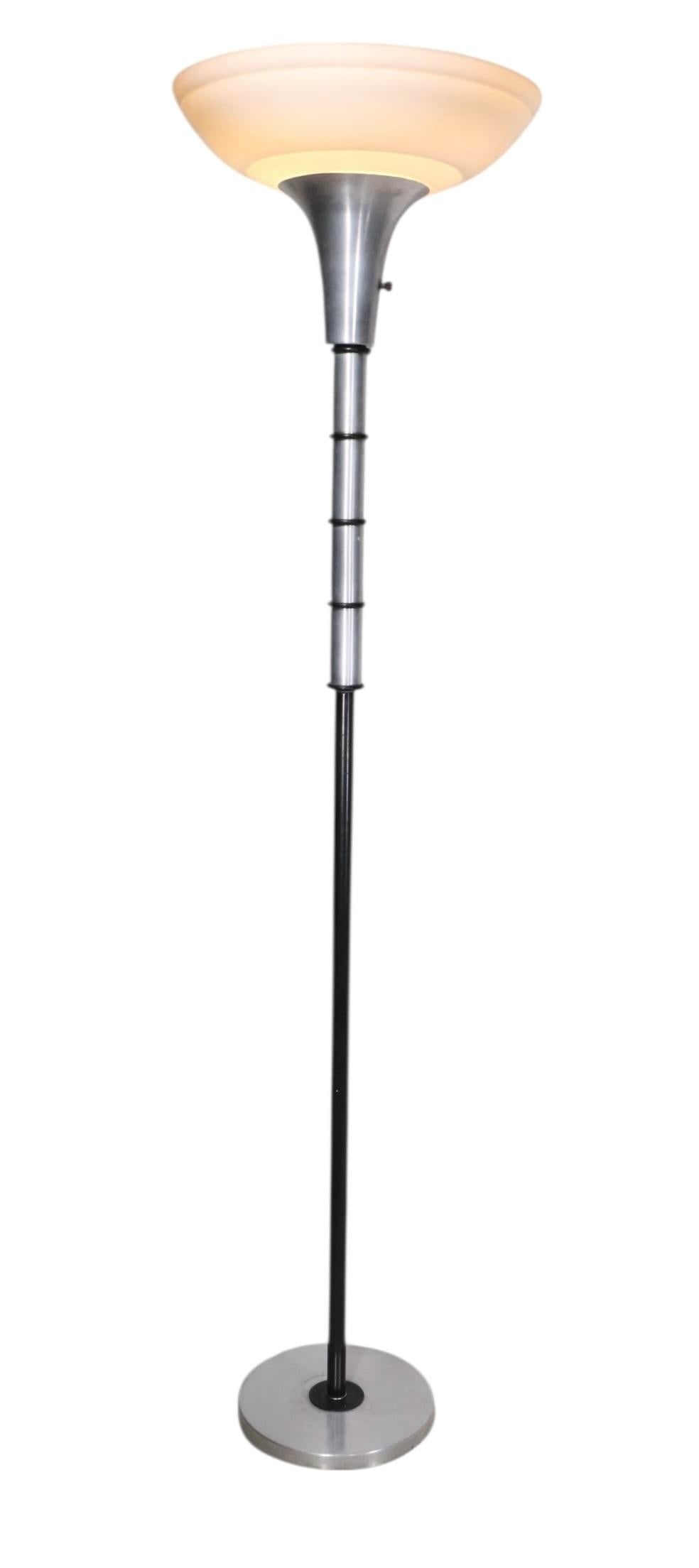 Mid 20th Century Art Deco Machine Age Torchiere Uplight Floor Lamp - 3