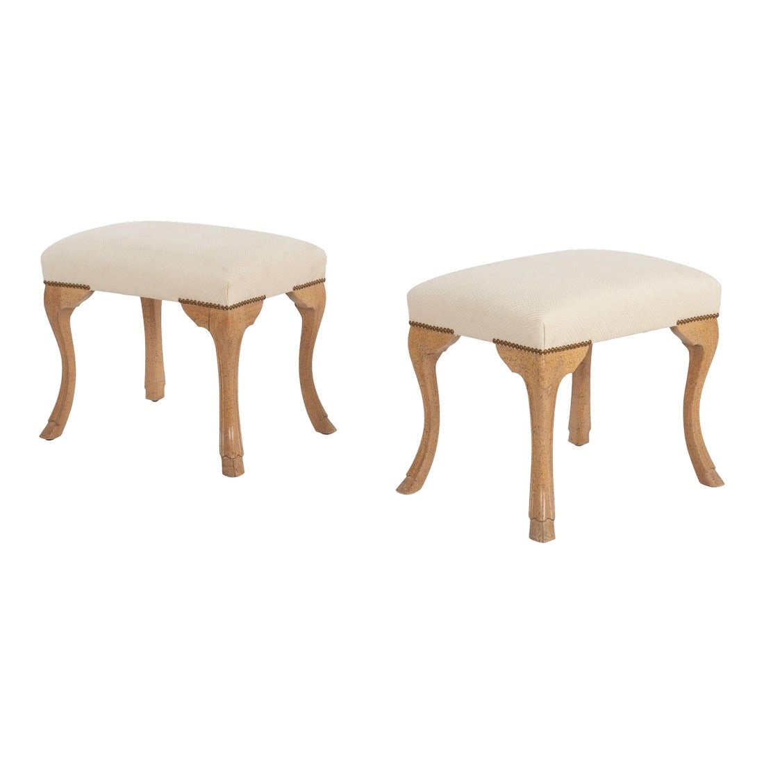 Pair of William Switzer Stools, Circa 1985 – Maple Hoof-Foot Bases & Diamond-Print Upholstery (1 of 8)