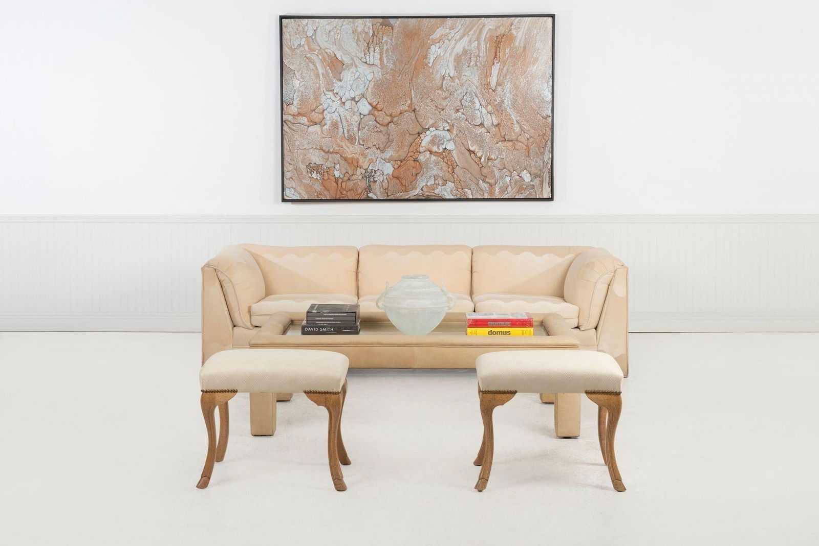 Pair of William Switzer Stools, Circa 1985 – Maple Hoof-Foot Bases & Diamond-Print Upholstery - 2