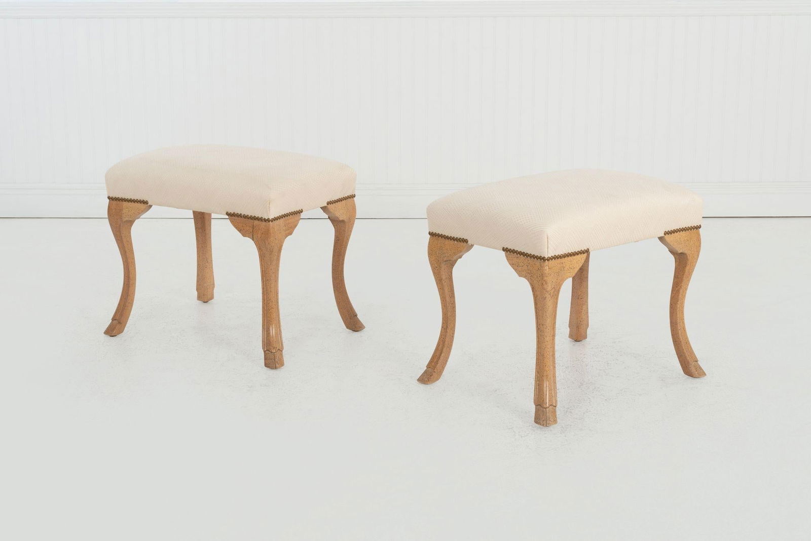 Pair of William Switzer Stools, Circa 1985 – Maple Hoof-Foot Bases & Diamond-Print Upholstery - 5