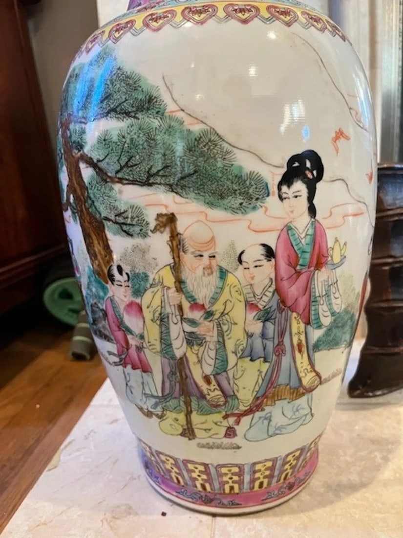 Stunning Matched Pair of 20-Inch Chinese Famille Rose Porcelain Vases - 11