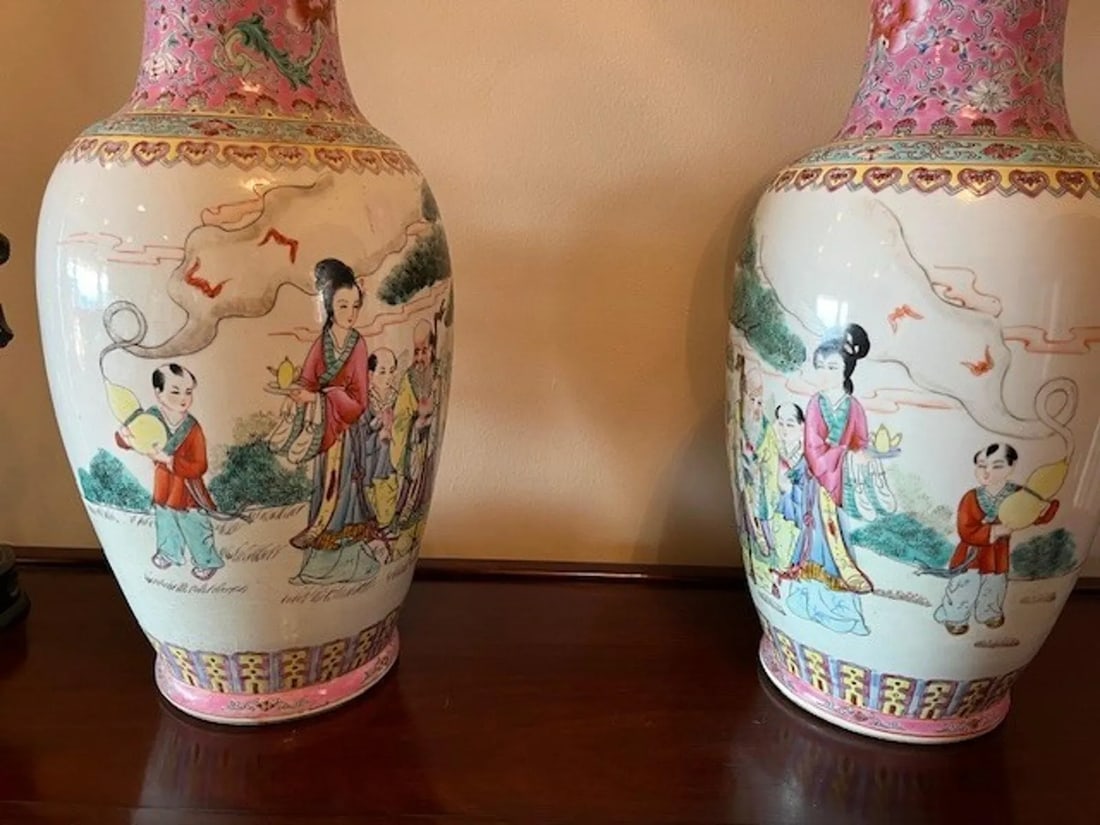 Stunning Matched Pair of 20-Inch Chinese Famille Rose Porcelain Vases - 14