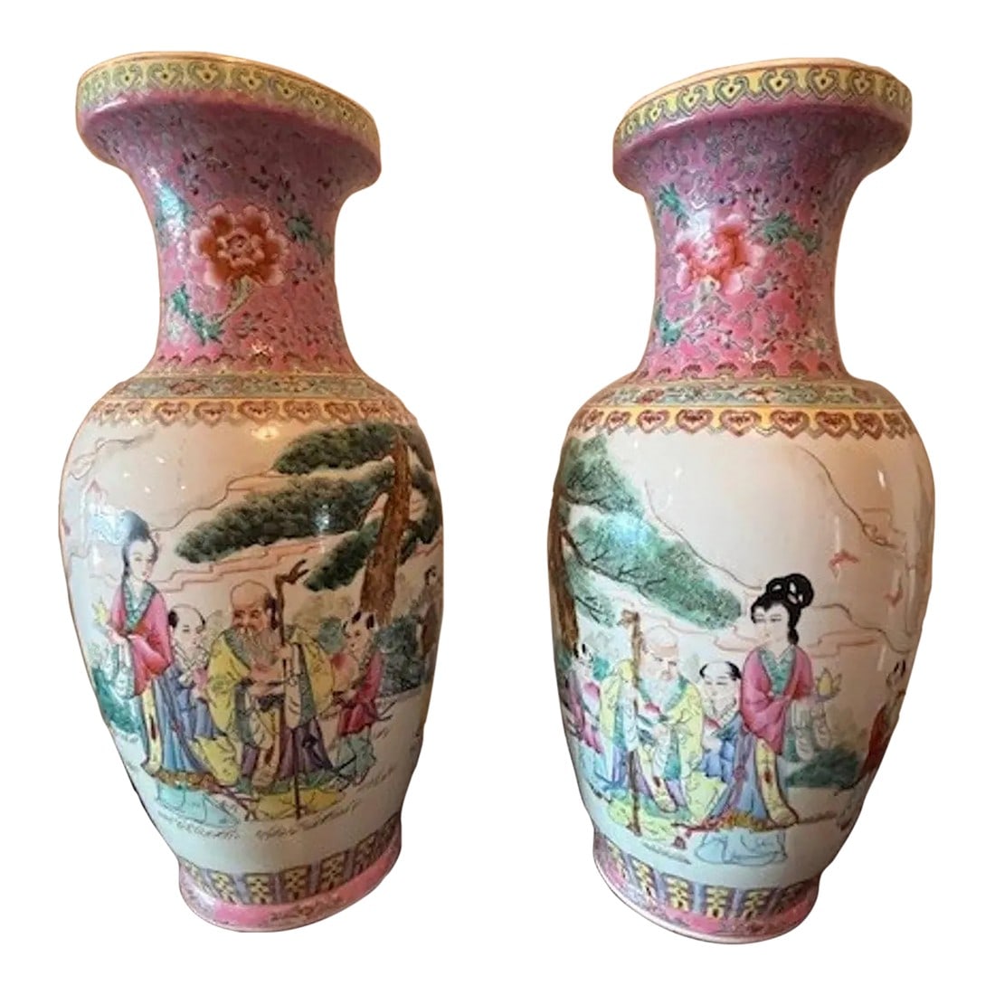 Stunning Matched Pair of 20-Inch Chinese Famille Rose Porcelain Vases (1 of 18)