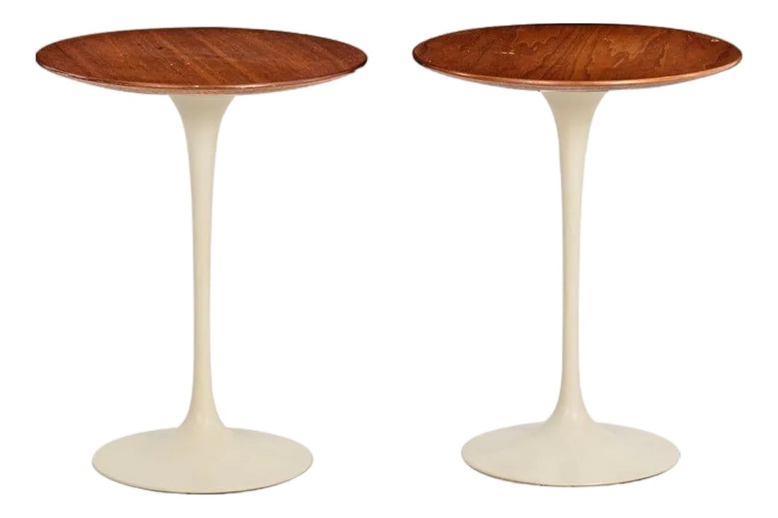 Early Eero Saarinen "Tulip" Side Tables, c.1960 –Walnut Tops & Cast-Iron Bases (1 of 8)