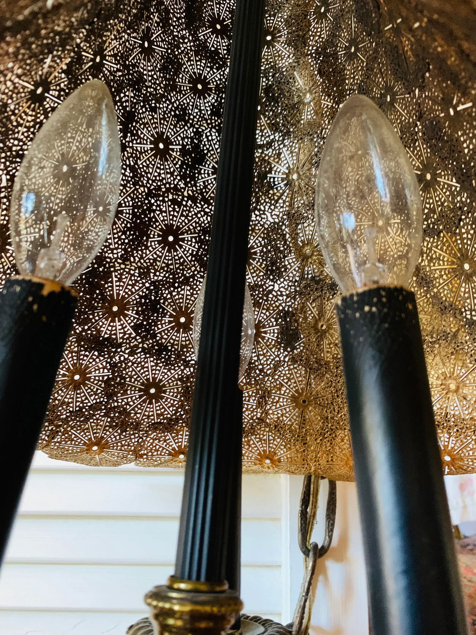 Vintage 1960s Moroccan Moorish Pierced Brass Hanging Lamps - a Pair - 10