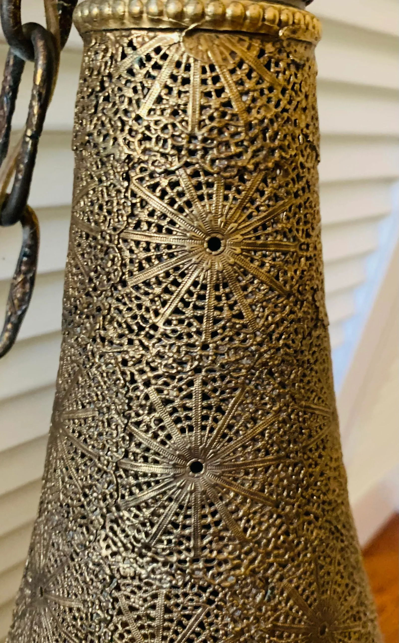 Vintage 1960s Moroccan Moorish Pierced Brass Hanging Lamps - a Pair - 11