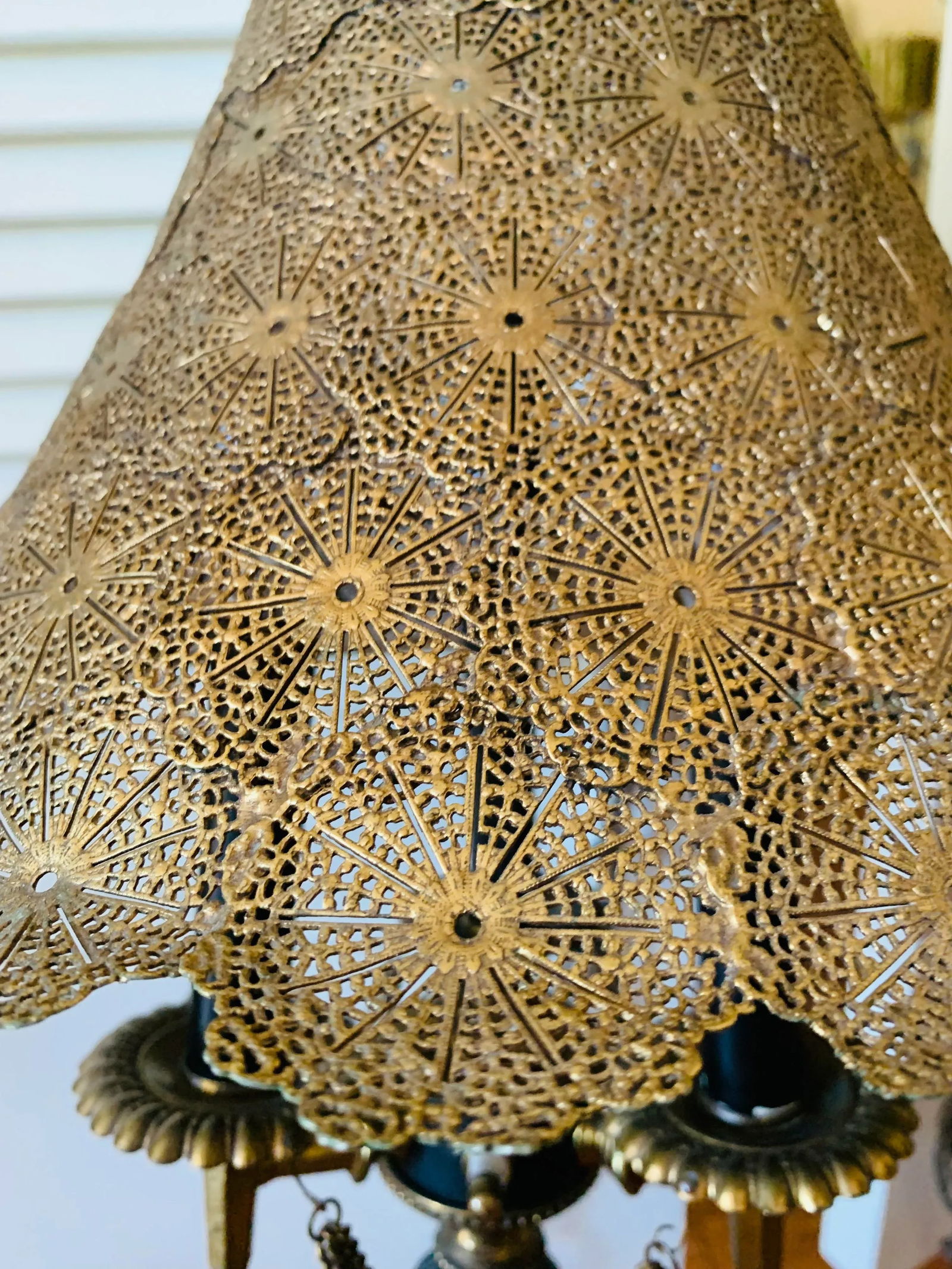 Vintage 1960s Moroccan Moorish Pierced Brass Hanging Lamps - a Pair - 12