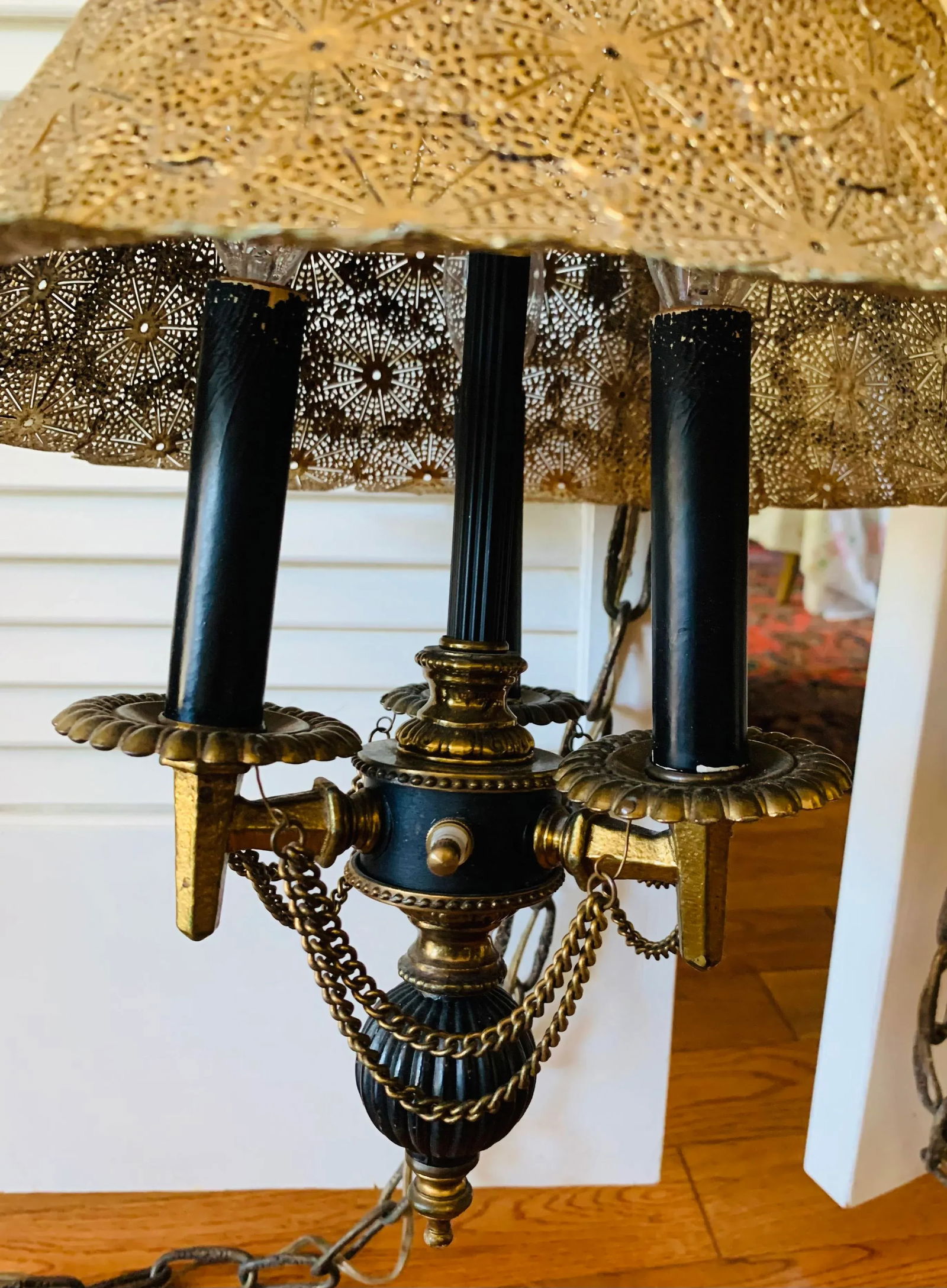 Vintage 1960s Moroccan Moorish Pierced Brass Hanging Lamps - a Pair - 3