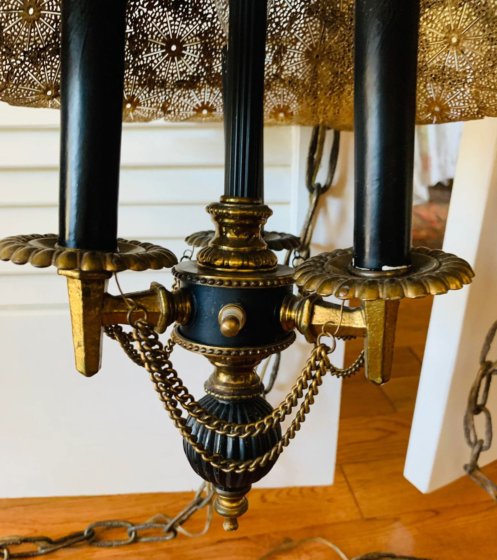 Vintage 1960s Moroccan Moorish Pierced Brass Hanging Lamps - a Pair - 4