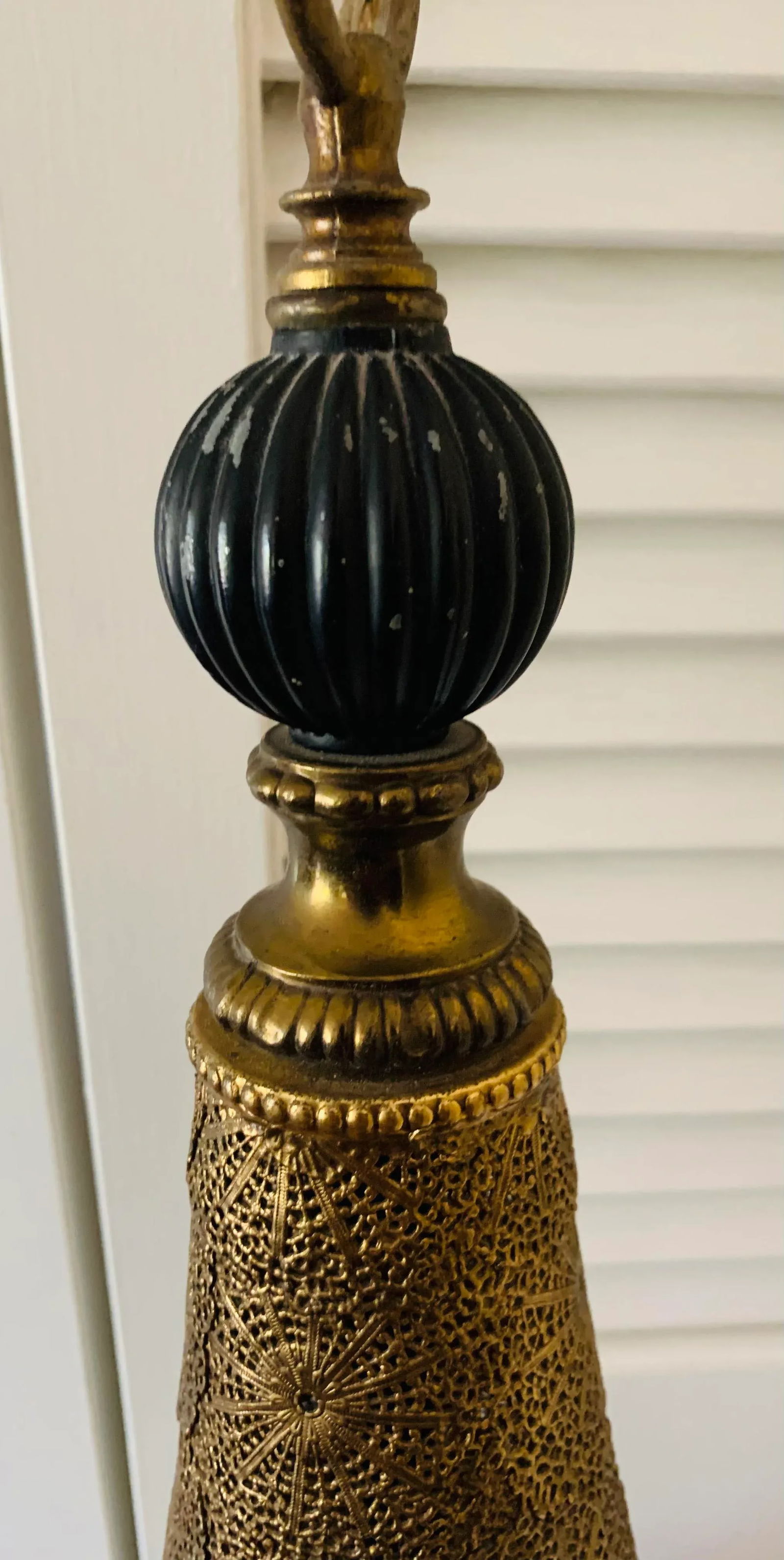 Vintage 1960s Moroccan Moorish Pierced Brass Hanging Lamps - a Pair - 6