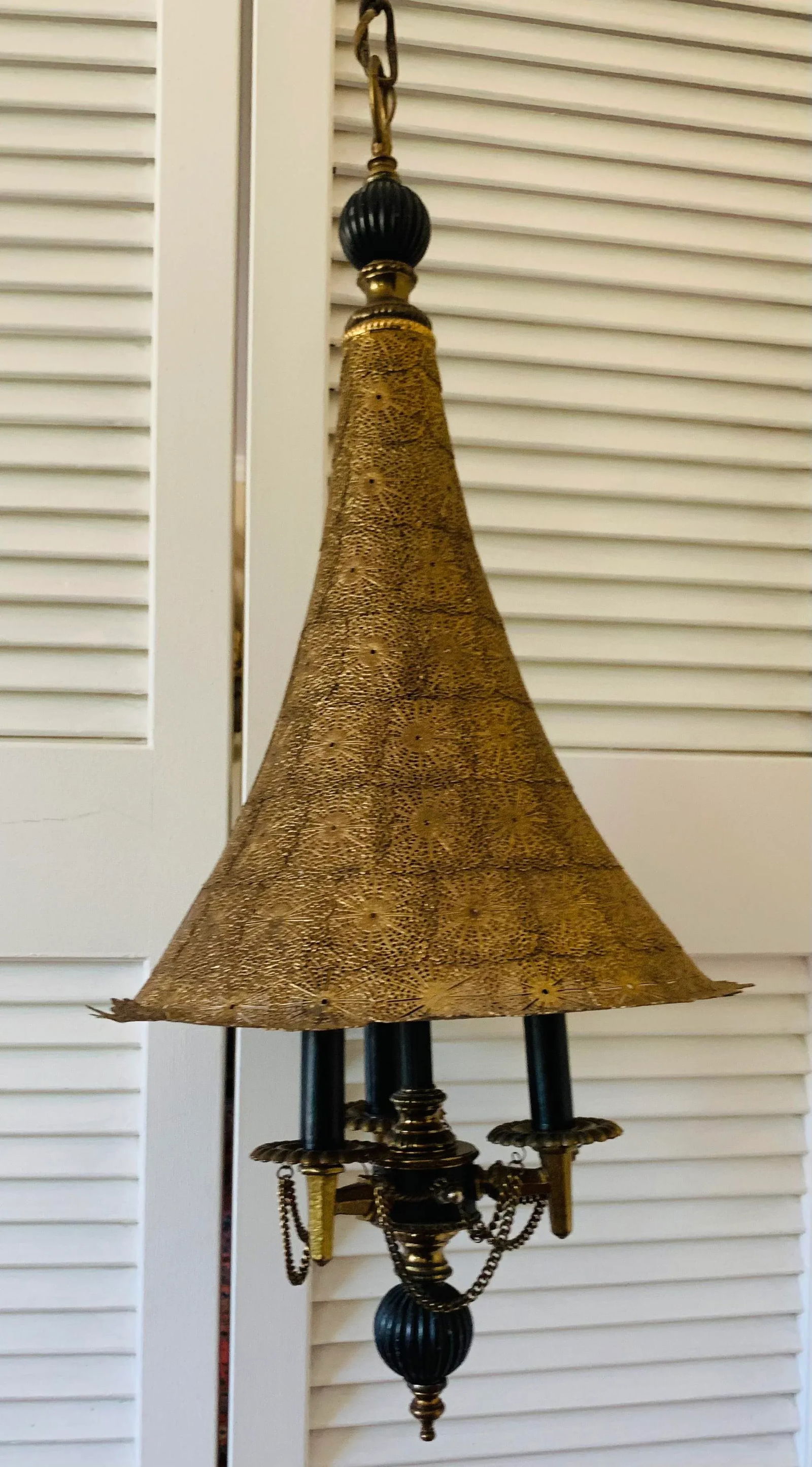 Vintage 1960s Moroccan Moorish Pierced Brass Hanging Lamps - a Pair - 8