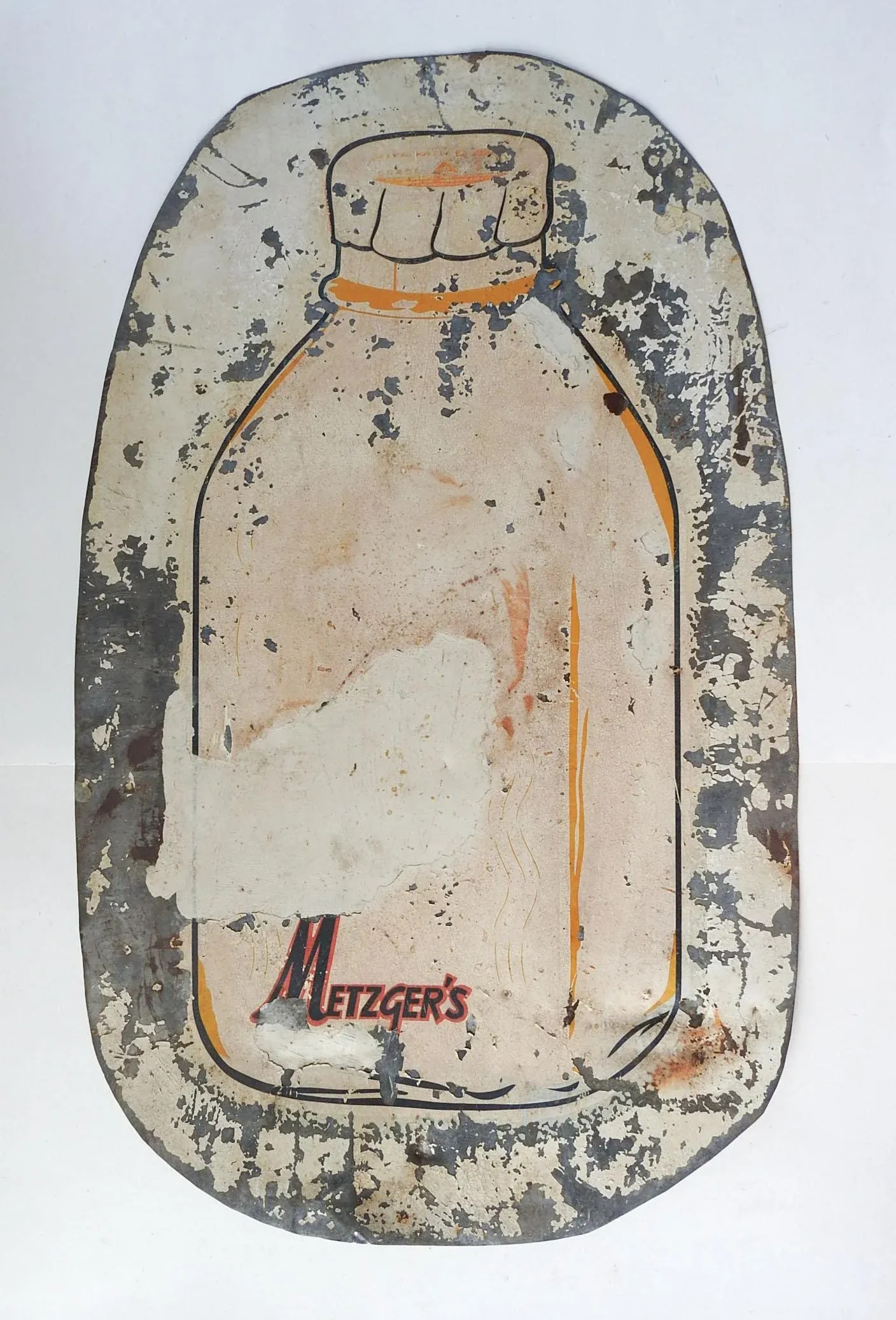 Vintage Distressed Metzger's Milk Bottle Sign - 5