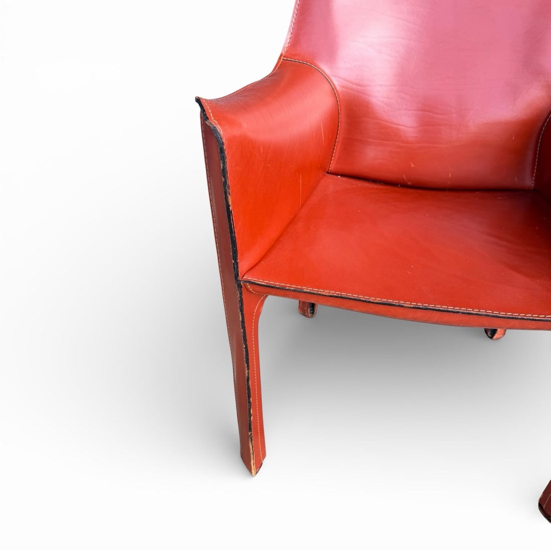 1990s Cassina Italian Leather Armchair in Burnt Orange / Saddle Leather - 4