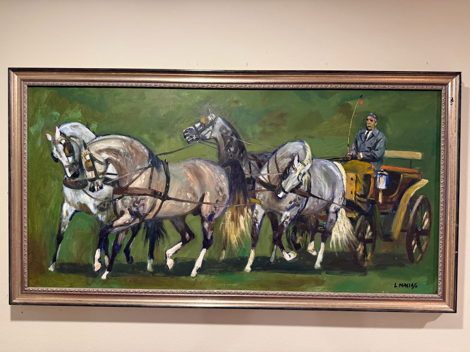 Horse and Carriage - Original Ludwik Maciag Oil Painting - 4