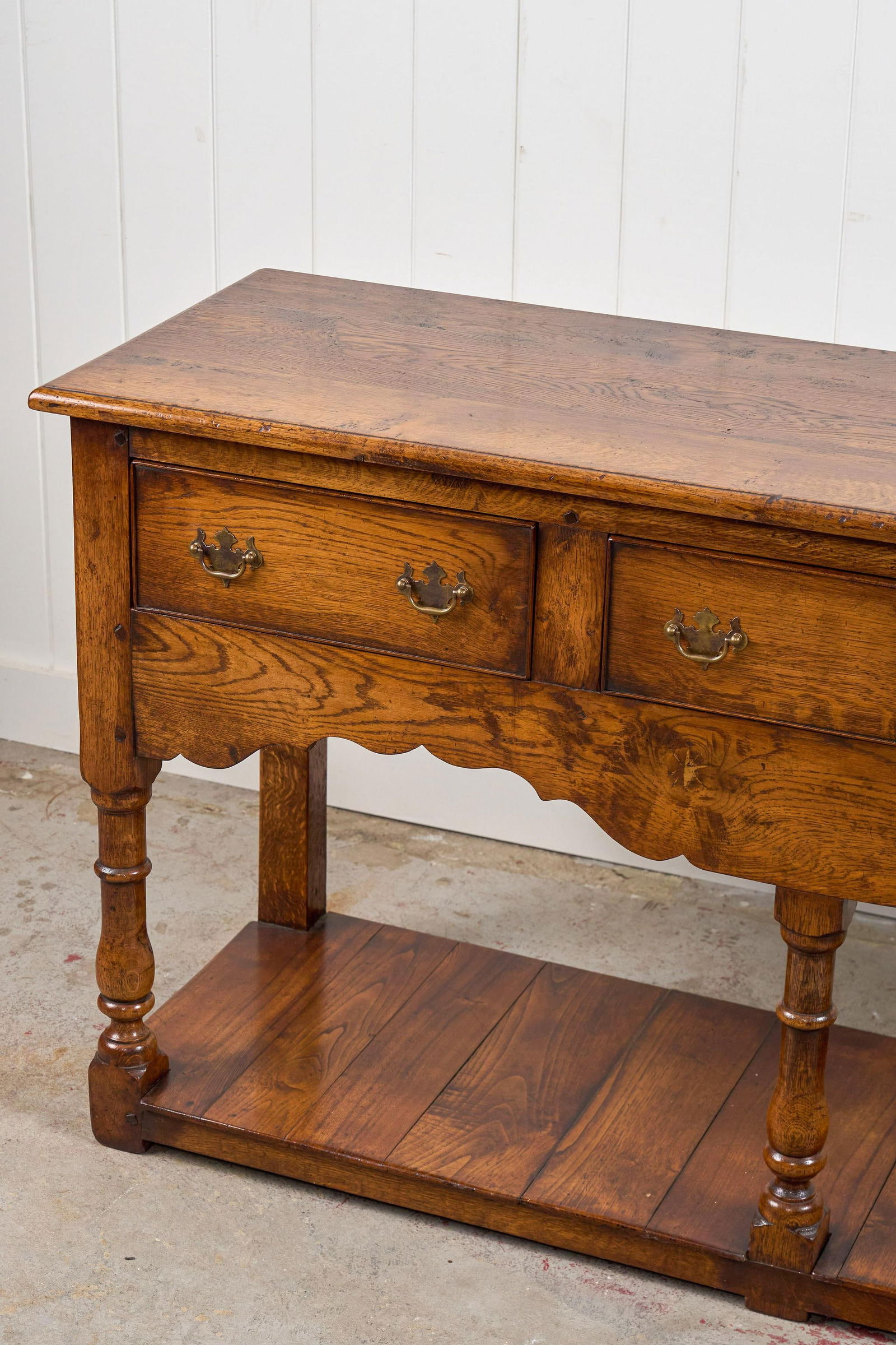19th Century English Oak Dresser Base/Console With Scalloped Apron - 8