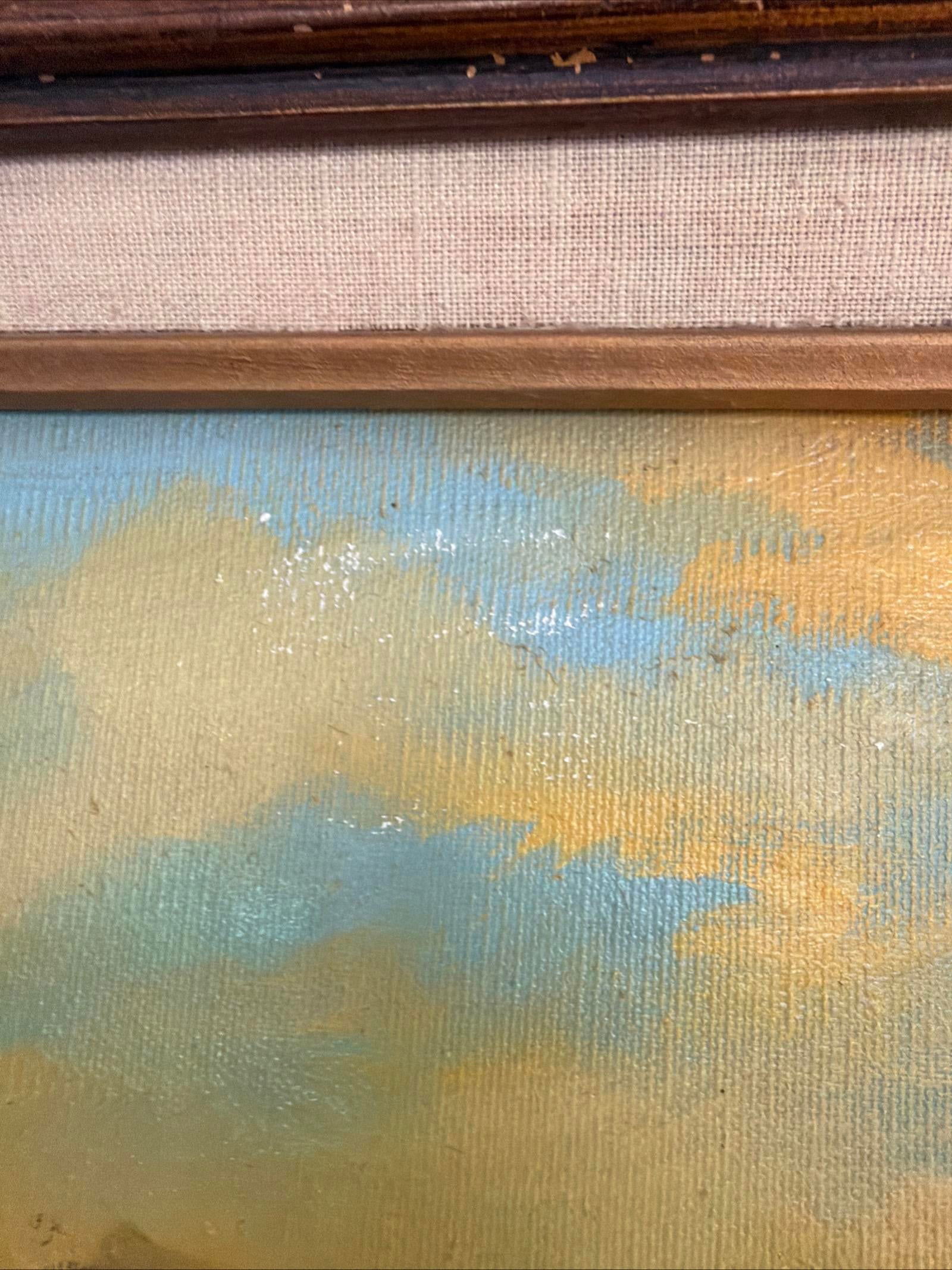 Vintage Original Oil Painting Pioneer Wagon River Crossing Dawn Signed Horman - 6