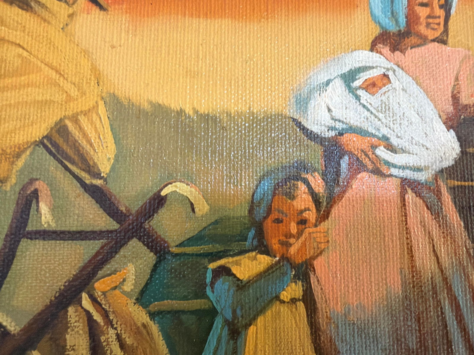 Vintage Original Oil Painting Pioneer Wagon River Crossing Dawn Signed Horman - 7