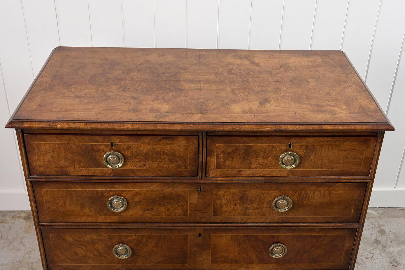 Exquisite 19th Century Burl Walnut Two Over Three Chest With Rings Pulls - 4